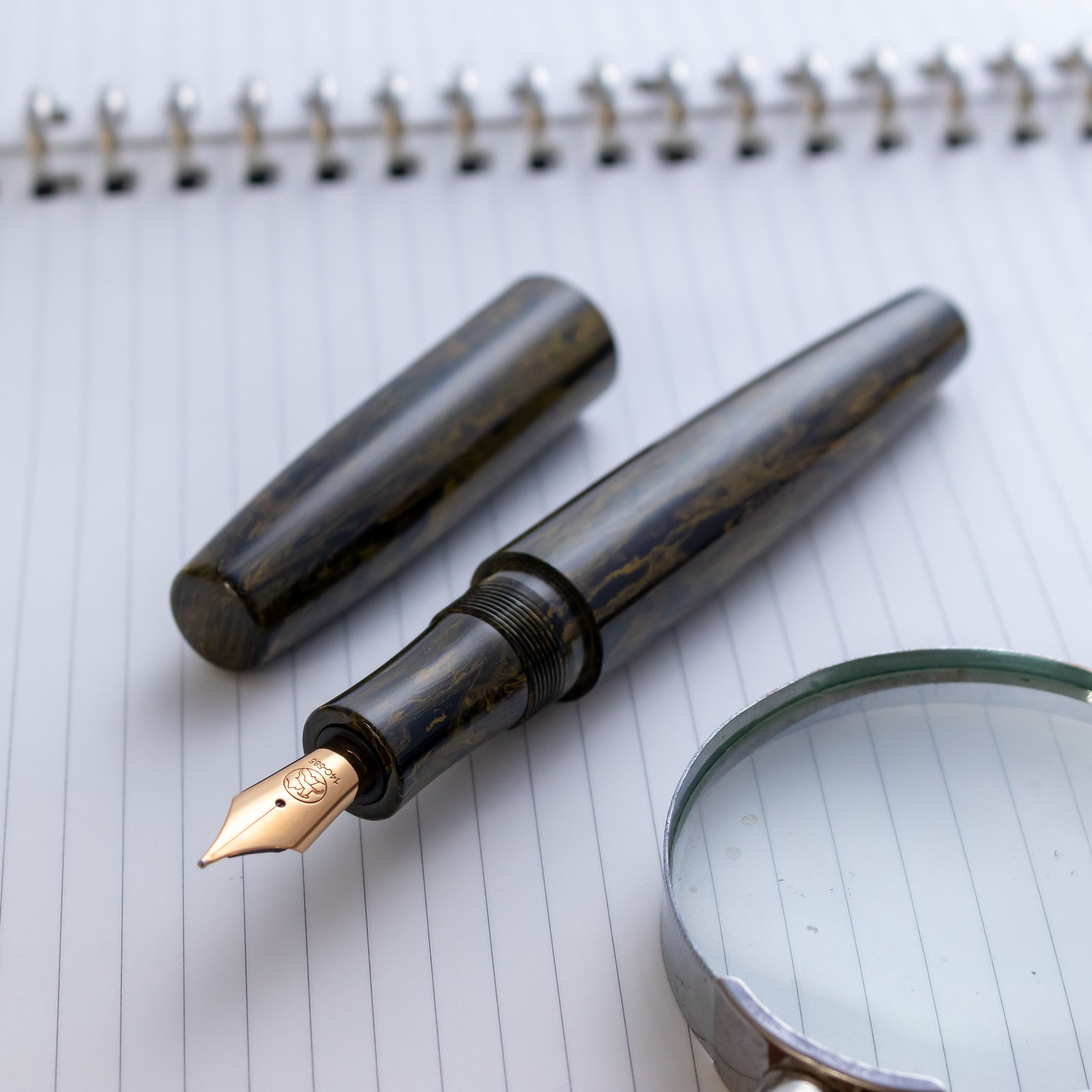 Eboya Hokabune Large Ebonite - Kogetsu Yellow 14K Gold Bock M Nib Fountain Pen