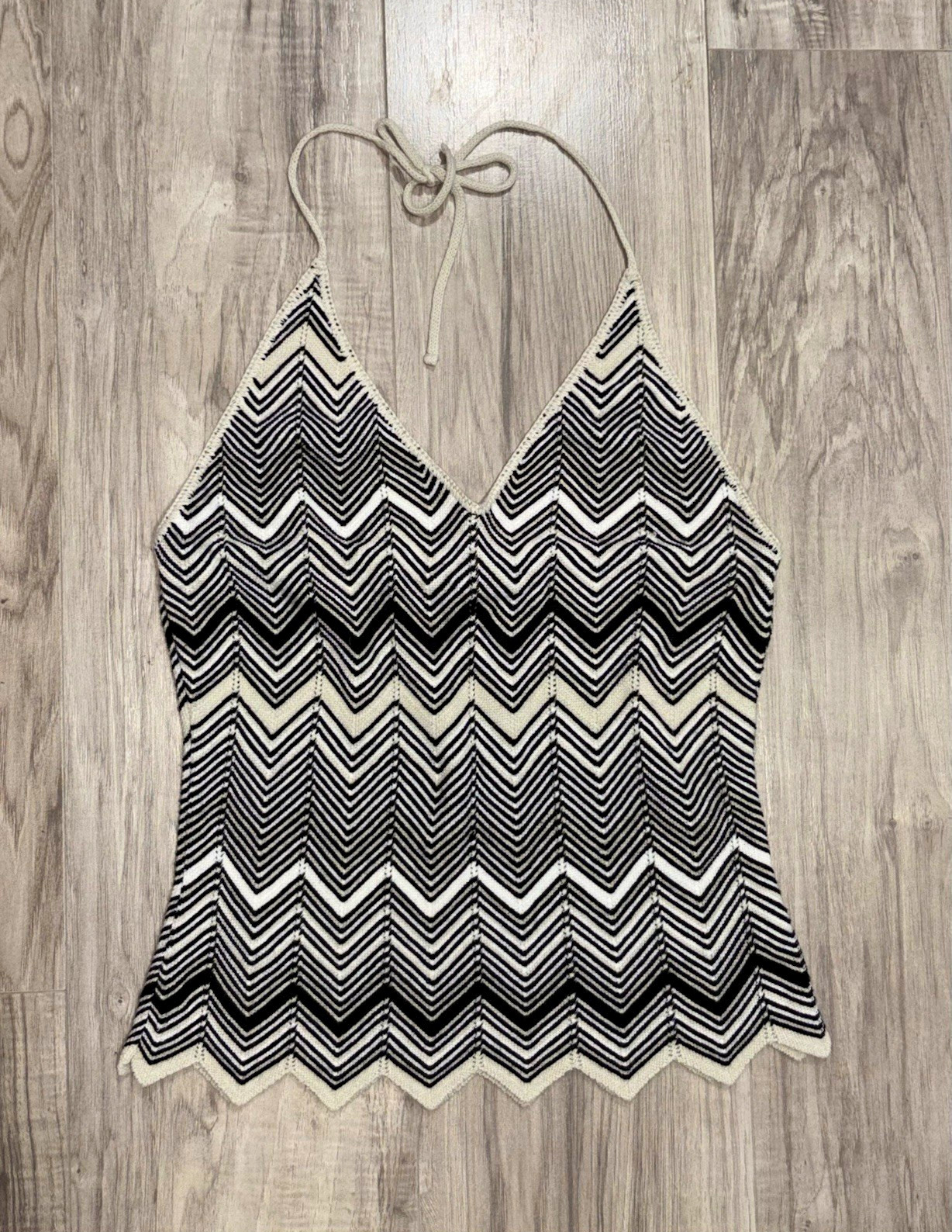 Vintage 2000’s Y2K Black & White Chevron Halter Top S 