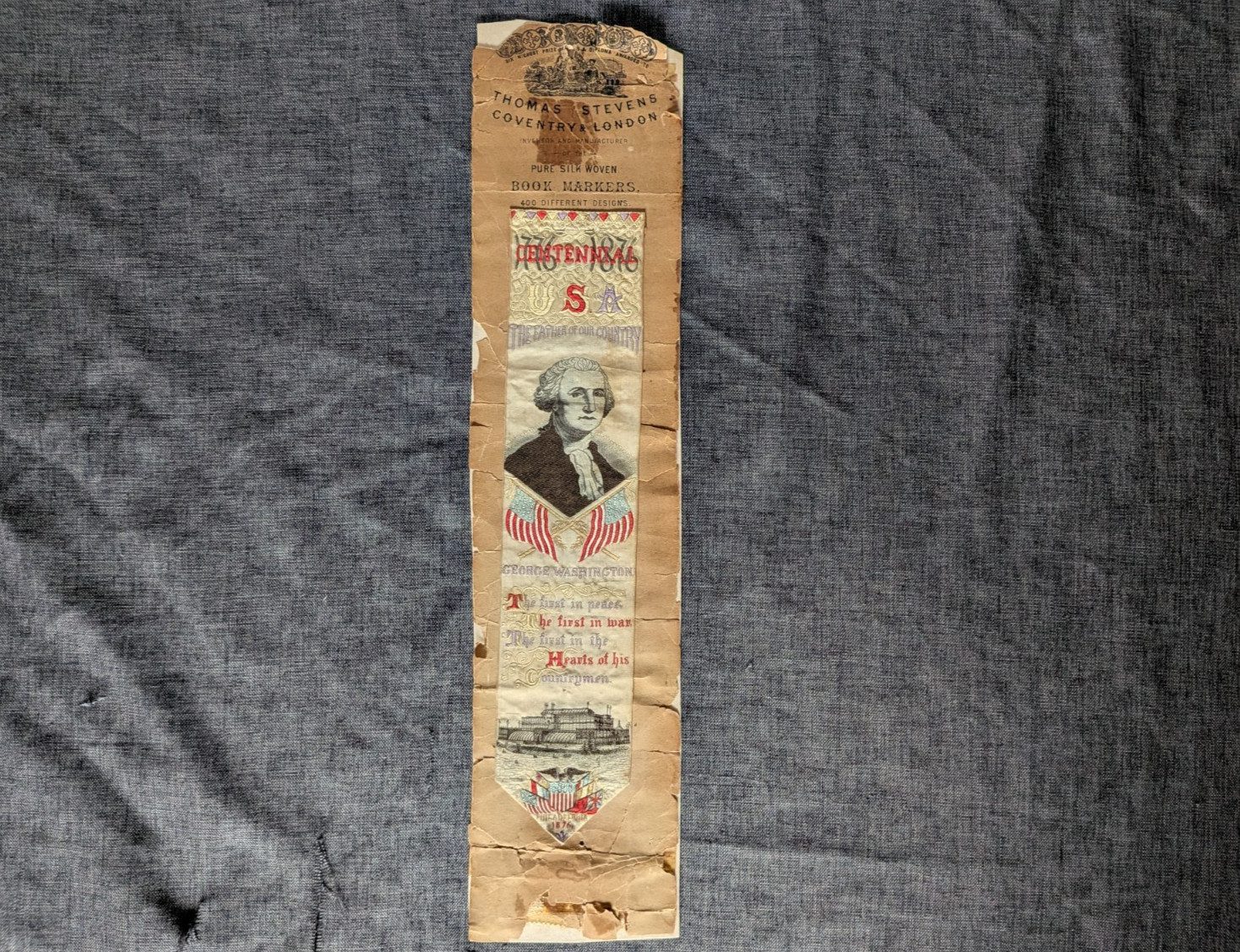 1776-1876 American Centennial USA Woven Silk Boomark Thomas Stevens 1776-1876 American Centennial USA Woven Silk Boomark Thomas Stevens