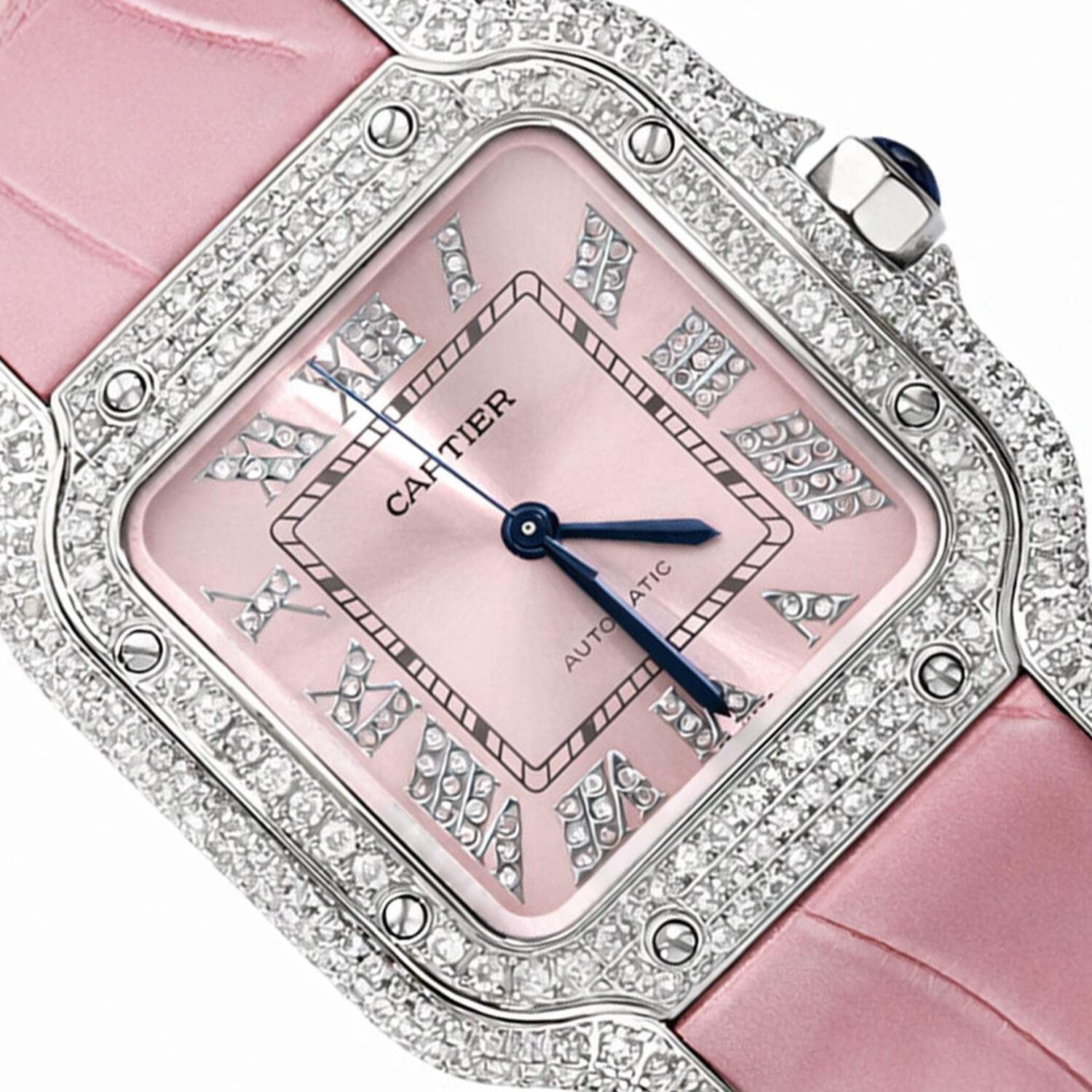 NEW 4.50TCW Natural Diamond Cartier Santos Medium 35mm Roman Pink Dial Watch