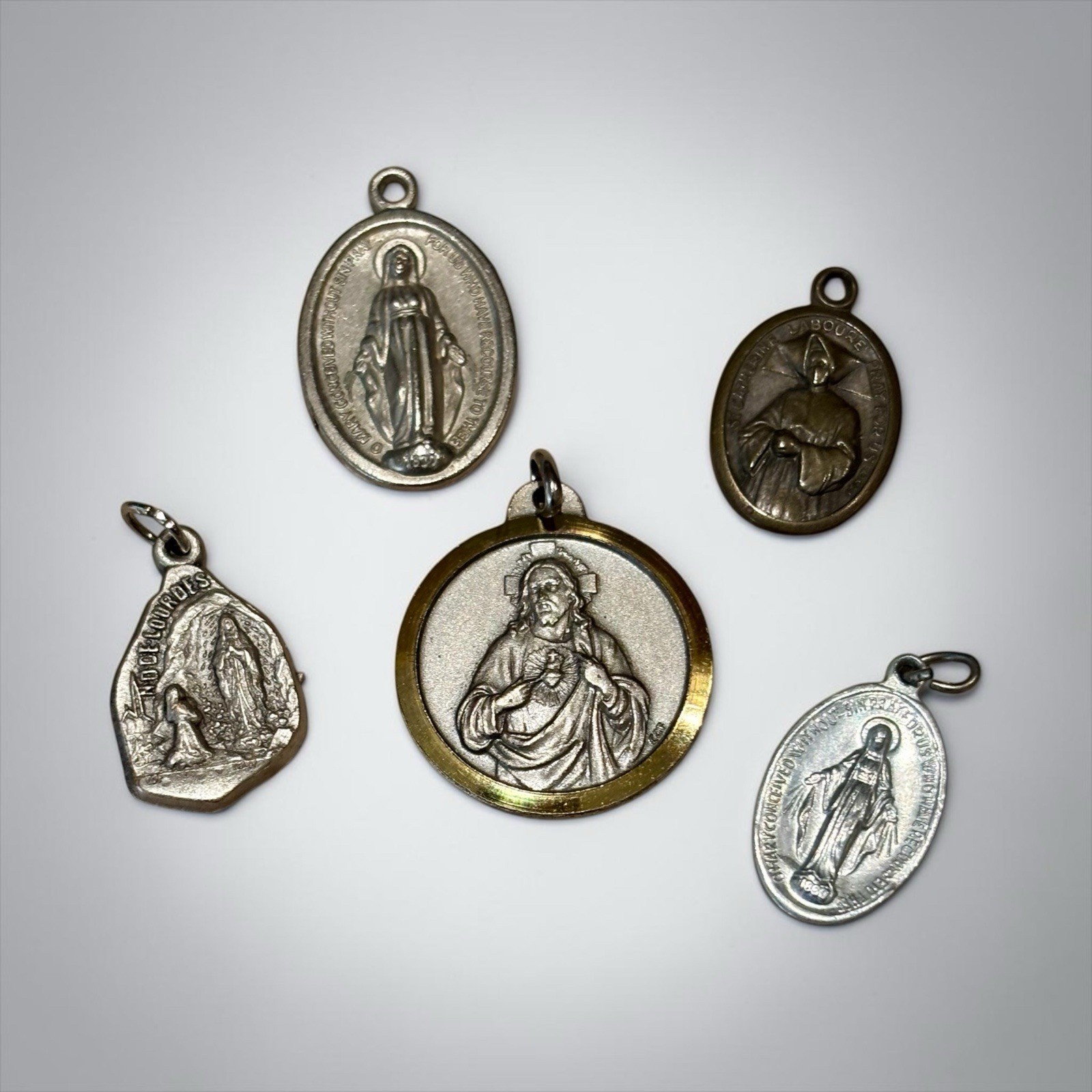 Vintage Catholic Religious Medals Various Saints & Marian Italy Lot of 5 Vintage Catholic Religious Medals Various Saints & Marian Italy Lot of 5