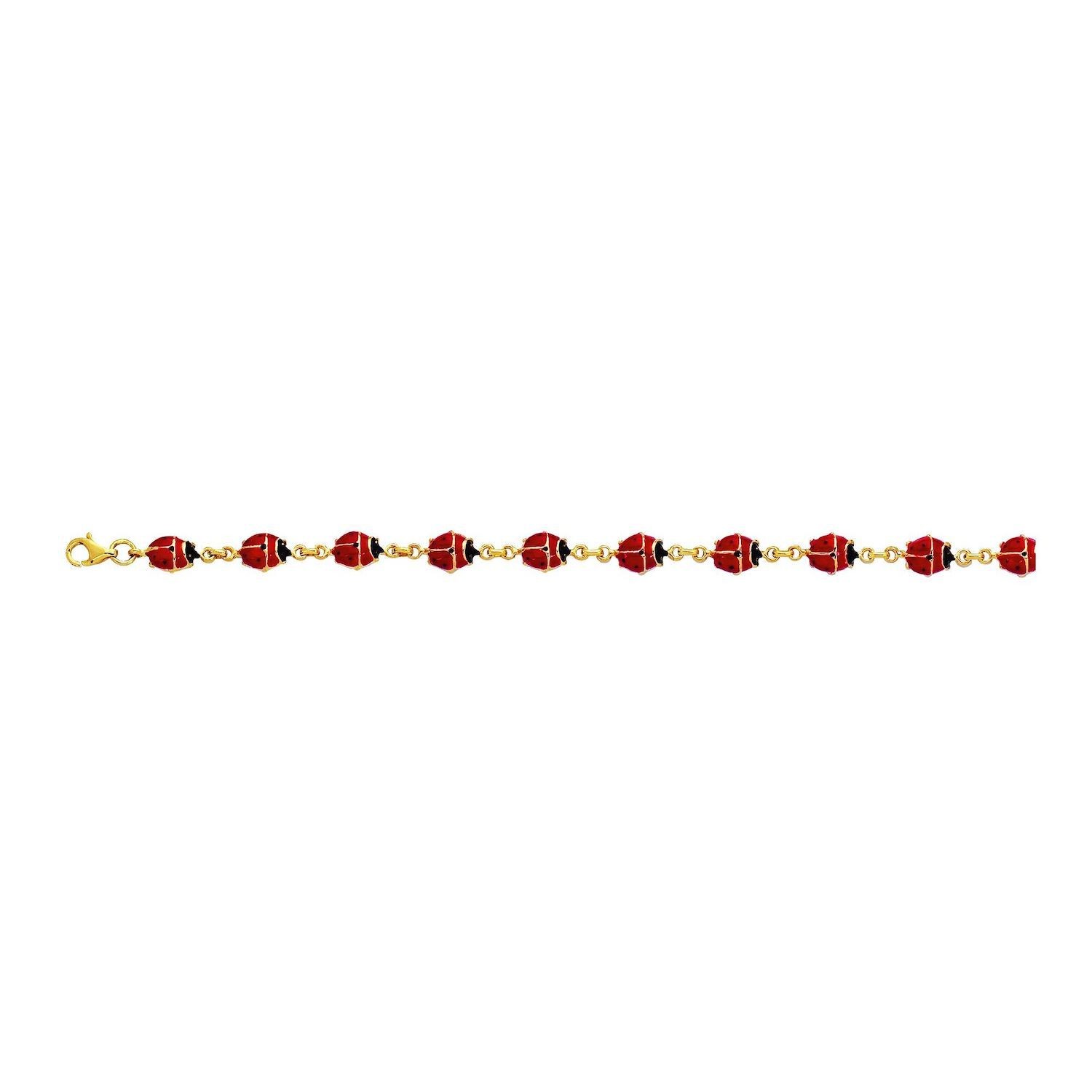 14K Yellow Gold Enamel Ladybug Bracelet (Solid Links) 7\