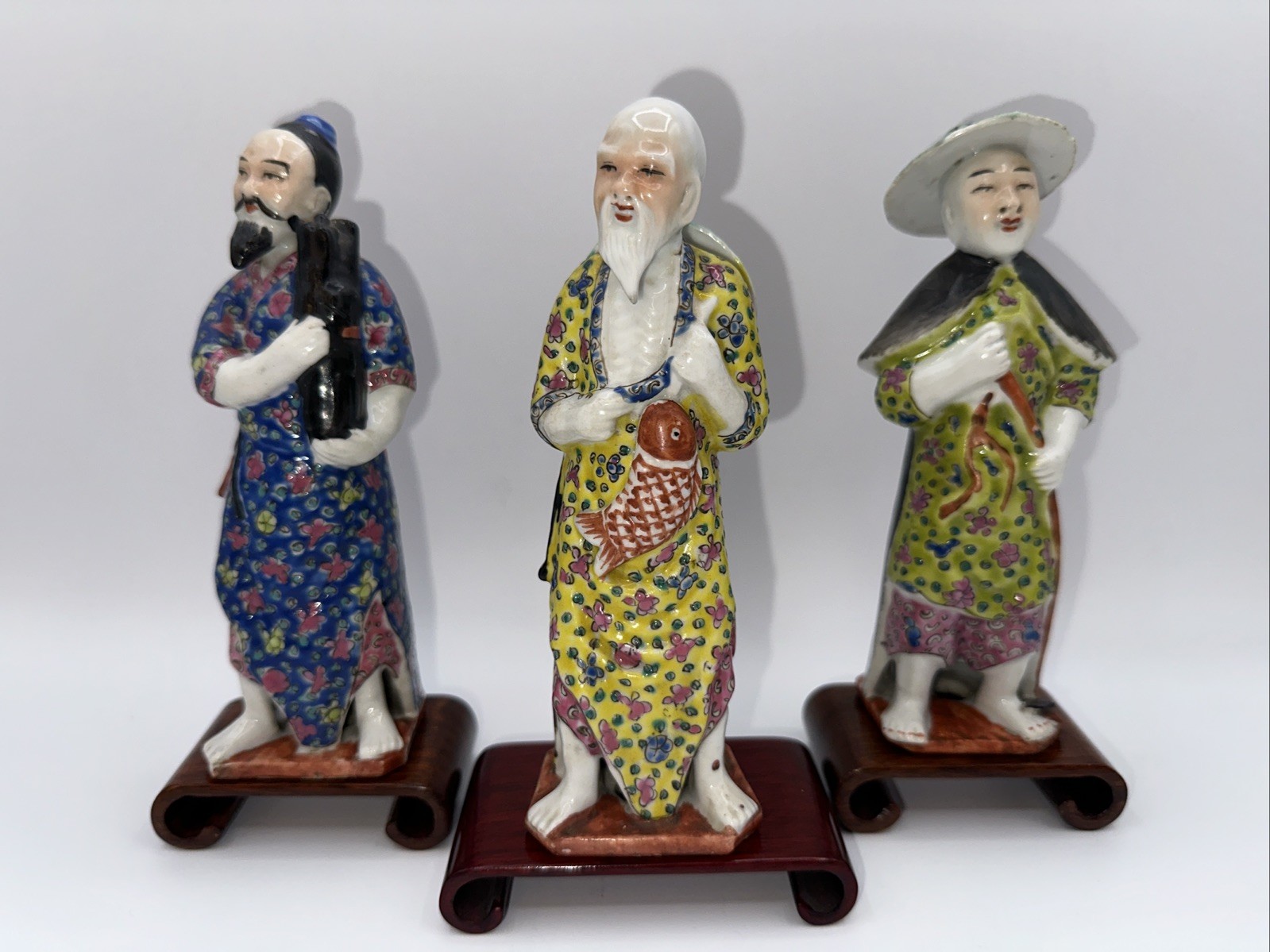 ANTIQUE 3-PC CHINESE PORCELAIN   FIGURES ~NOBLE PROFESSIONS CHINOISERIE FAMILLE