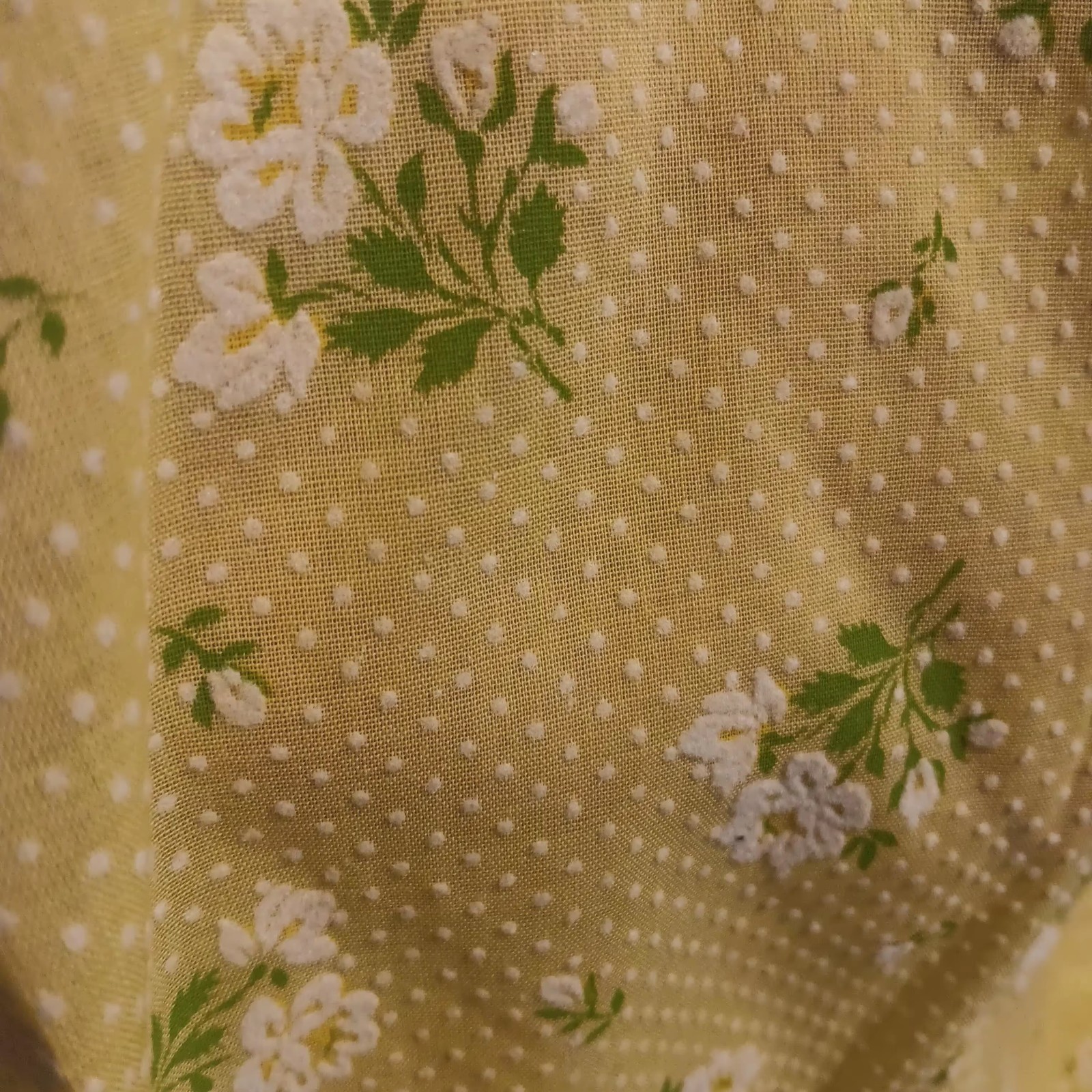 2.5 Yard Vintage Flocked semi Sheer DOTTED SWISS Yellow background floral flower