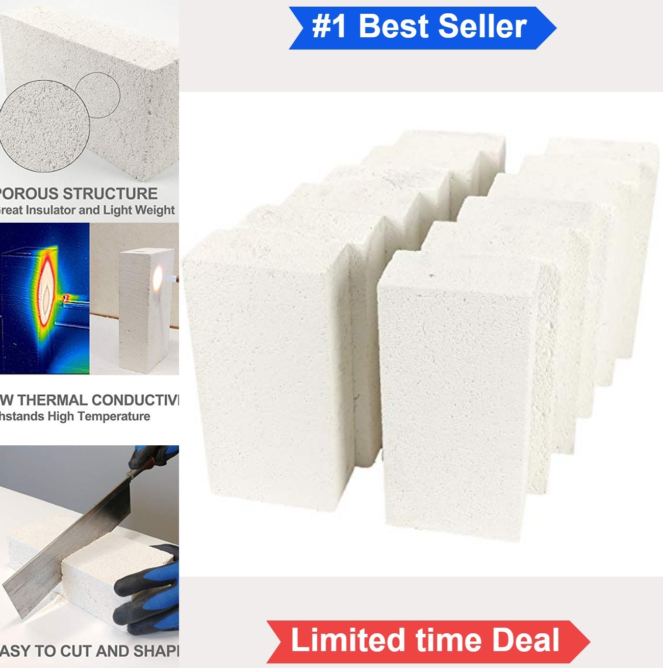 Insulating Fire Brick 2600F Rated 9 x 4.5 x 2.5 Inch Alumina Silica Ceramic