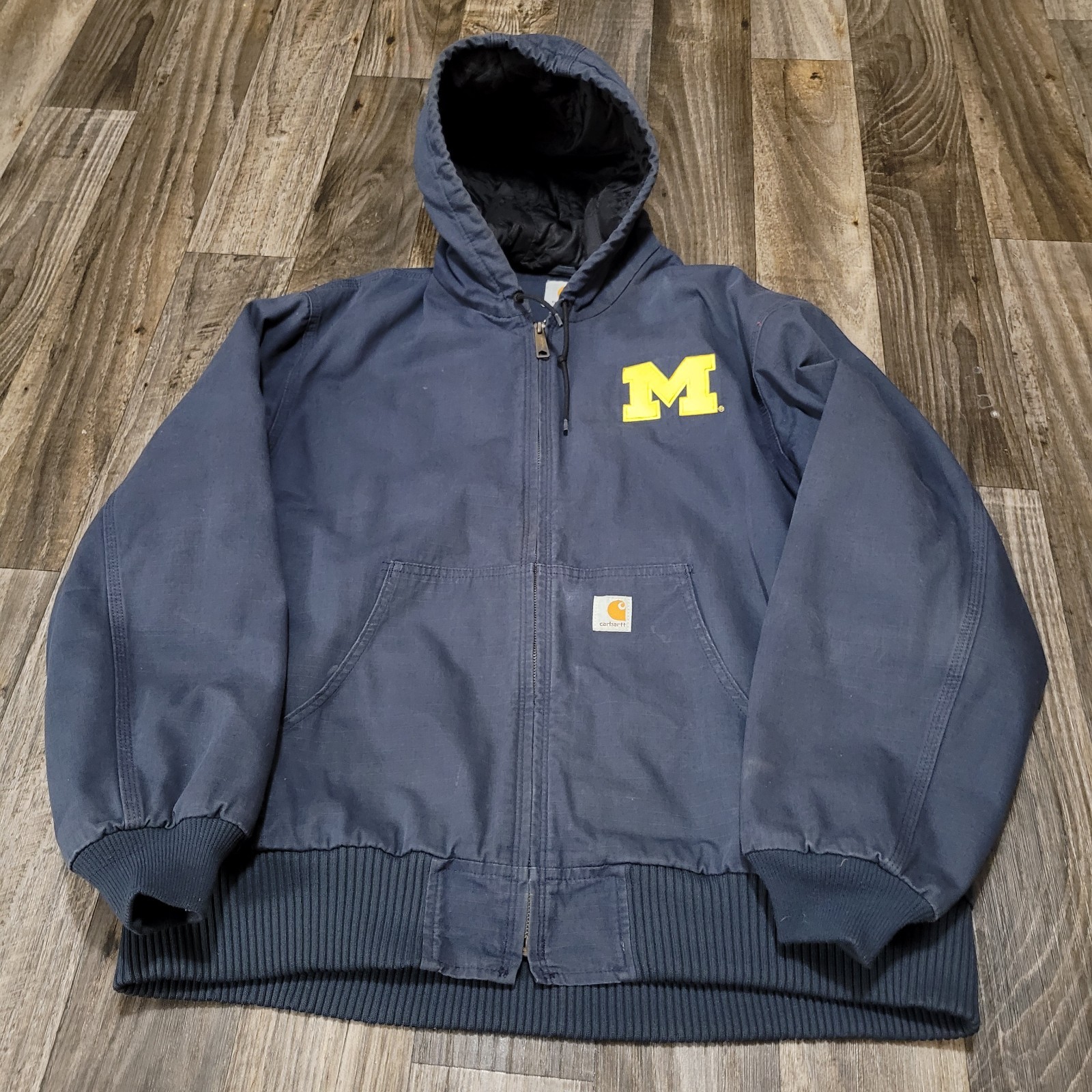 Carhartt Ripstop Hoodie Lined Men\'s XL 100921 412 Navy Blue Michigan NCAA