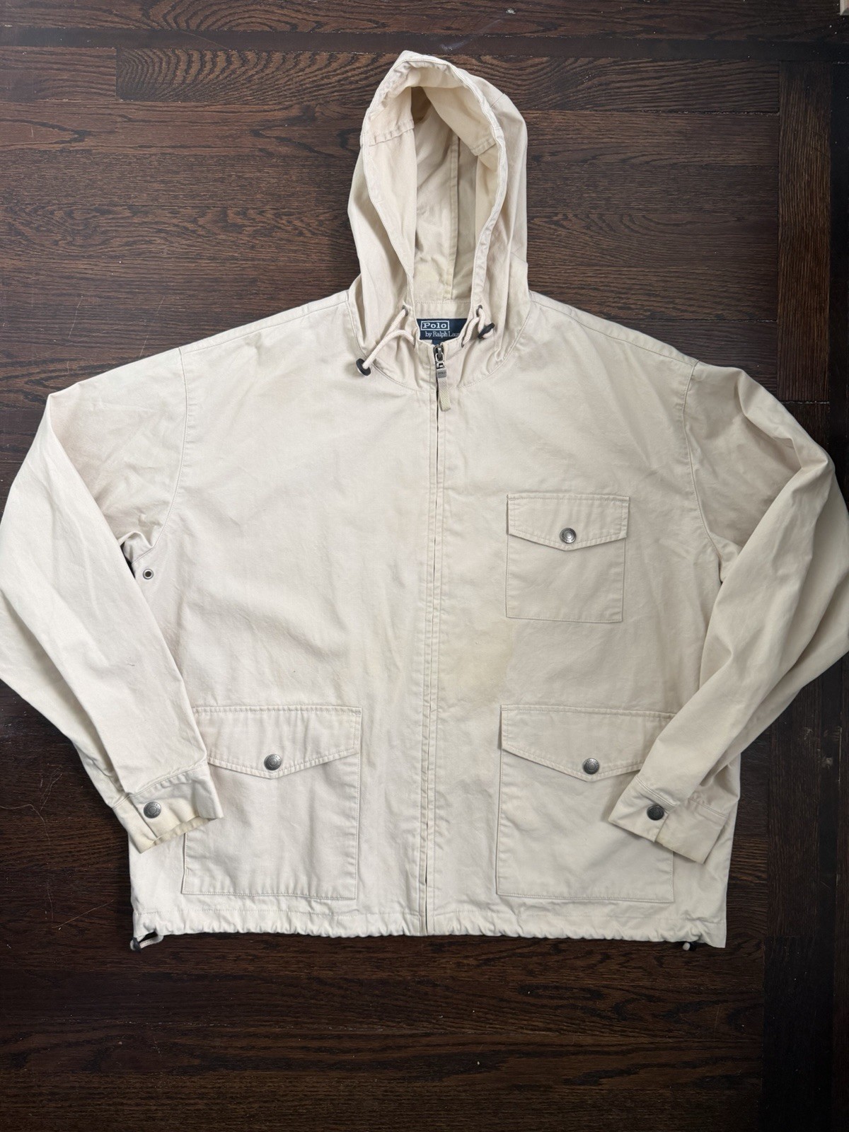 Vintage Polo Ralph Lauren Windbreaker Hooded Jacket Full Zip Cotton Size L 90s