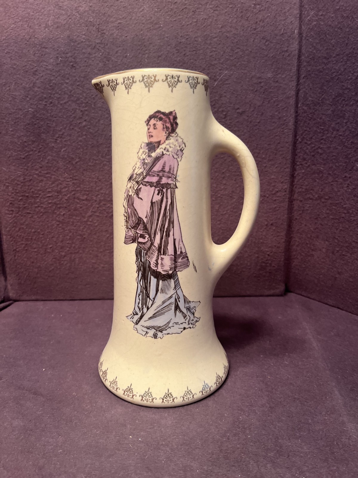 Rare Roseville Creamware Pitcher with Gibson Girl Motif C1908-10