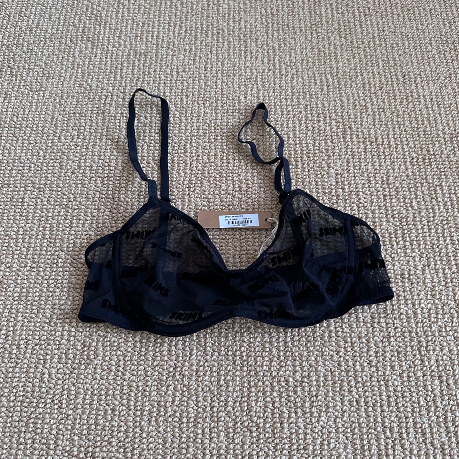 Skims After Hours Onyx Logo Mesh Straight Neck Underwire Bra, Size XS NWT Skims After Hours Onyx Logo Mesh Straight Neck Underwire Bra, Size XS NWT