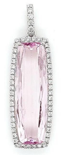 EXTRA LARGE 13.38CT DIAMOND & AAA KUNZITE 18K WHITE GOLD CUSHION & ROUND PENDANT