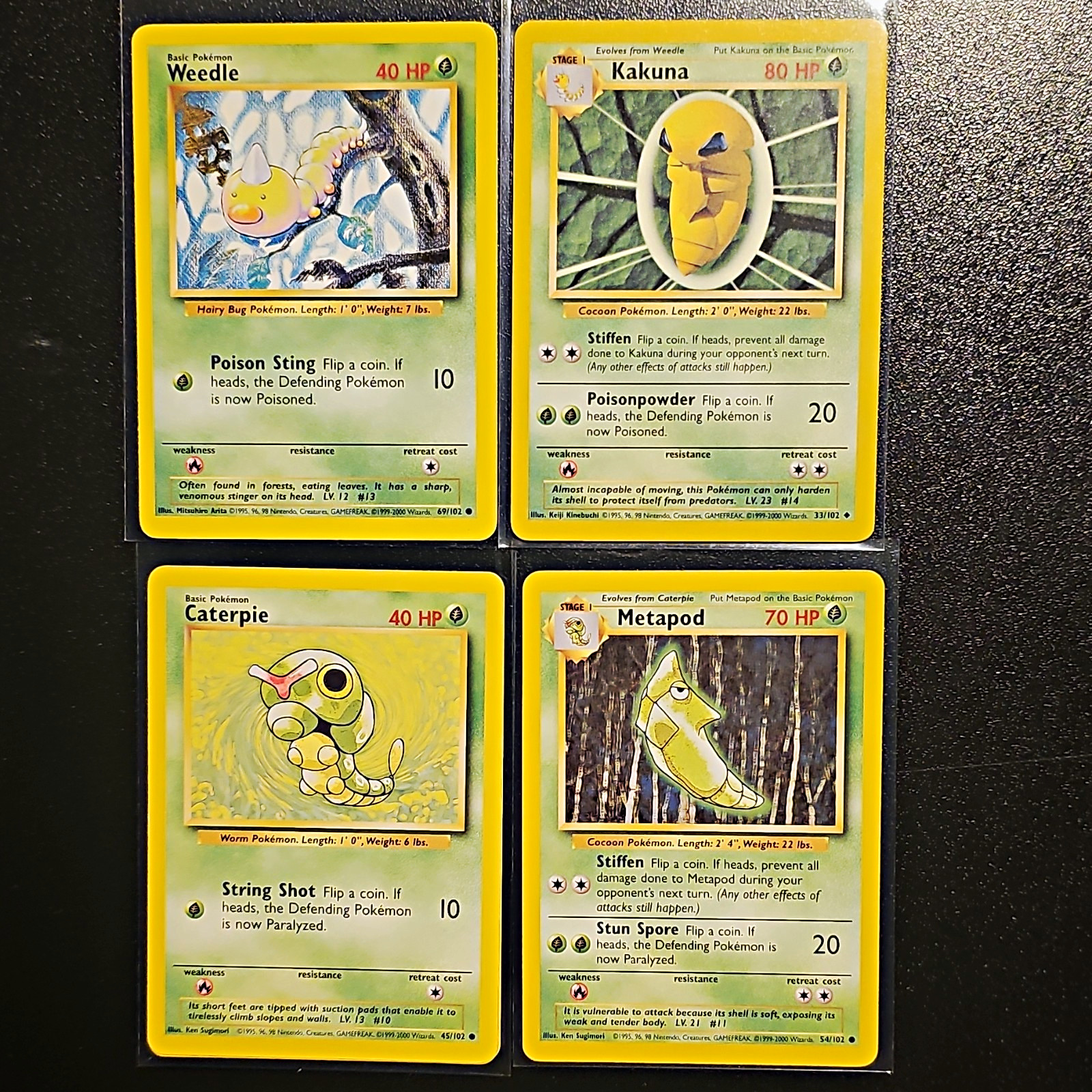 Pokemon 4TH EDITION Weedle 69/102 Kakuna 33/102 Caterpie 45/102 Metapod 54/102