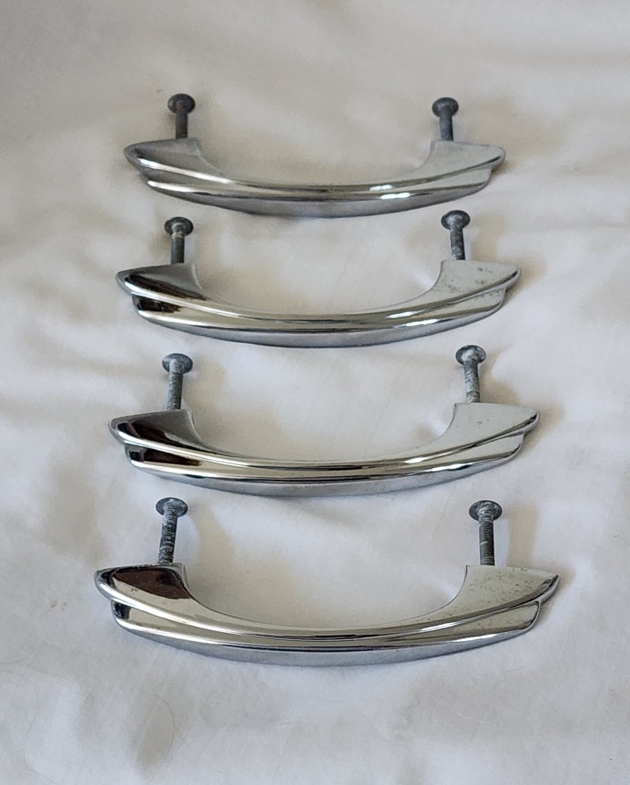 4 Vintage Polished Chrome Kitchen / Bathroom Handles 1950s 5 4 Vintage Polished Chrome Kitchen / Bathroom Handles 1950s 5