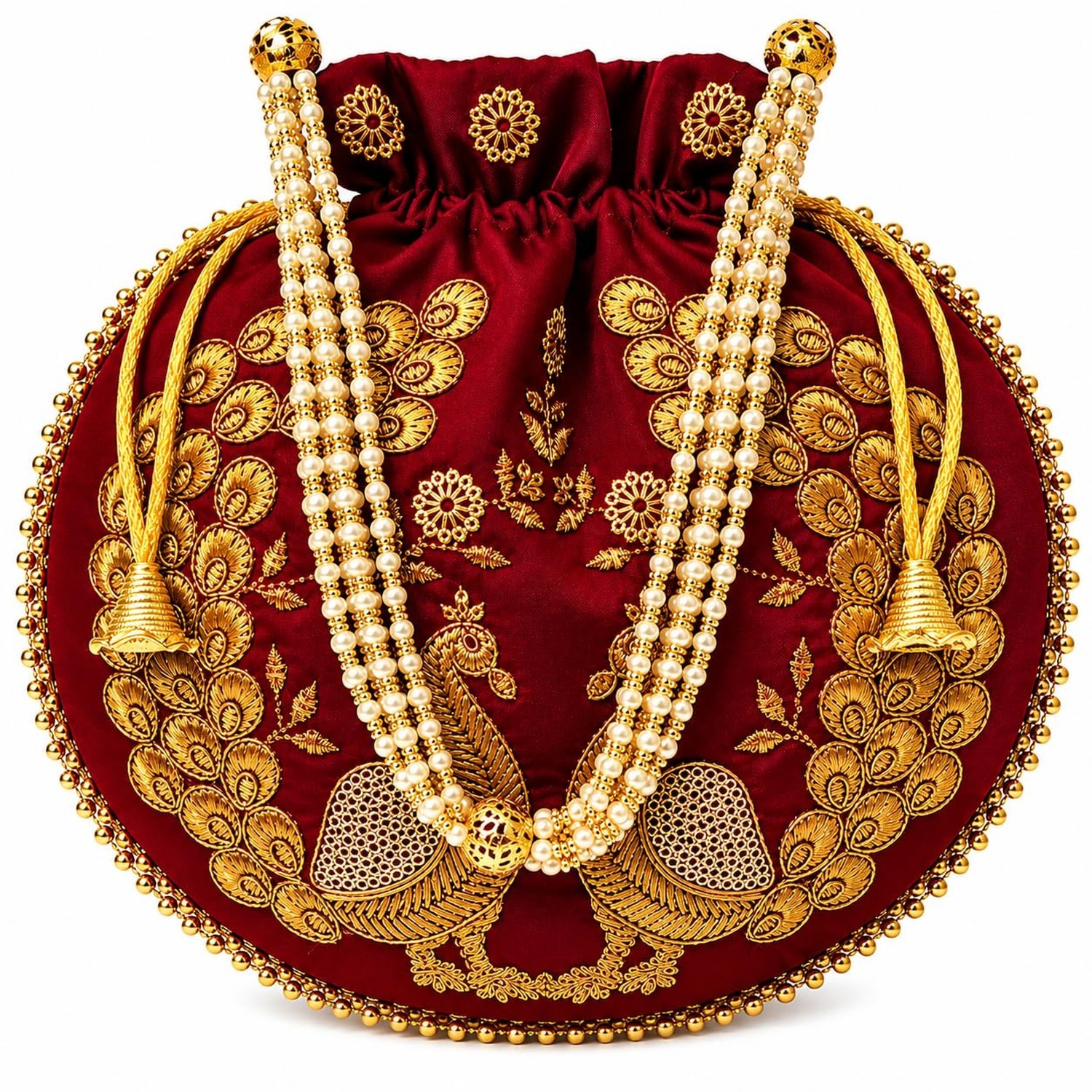 Indian Ethnic Designer Embroidered Silk Potli Bag Batwa Pearls Handle Purse C... Indian Ethnic Designer Embroidered Silk Potli Bag Batwa Pearls Handle Purse C...