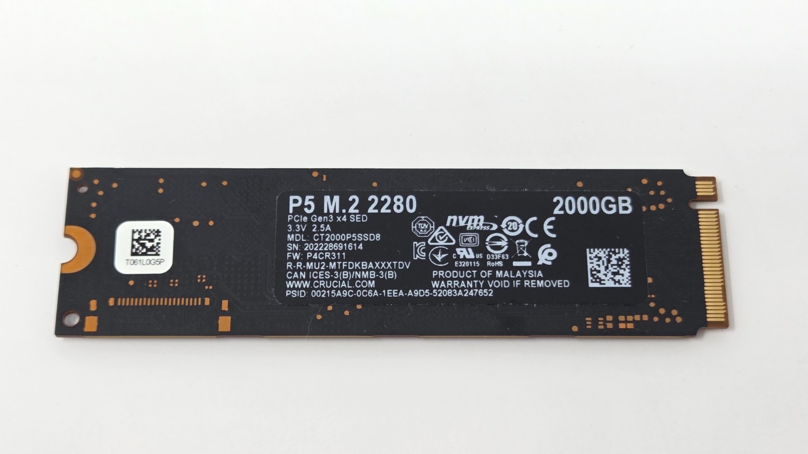 Crucial P5 2000GB M.2 NVMe Internal Solid State Drive Crucial P5 2000GB M.2 NVMe Internal Solid State Drive