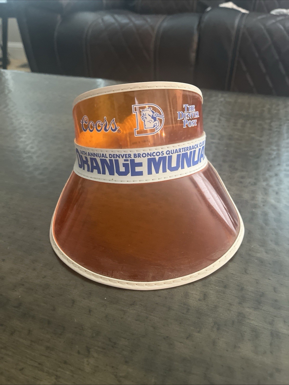 VINTAGE Denver Broncos Plastic  Visor Hat Cap Orange Monday Quarterback Club
