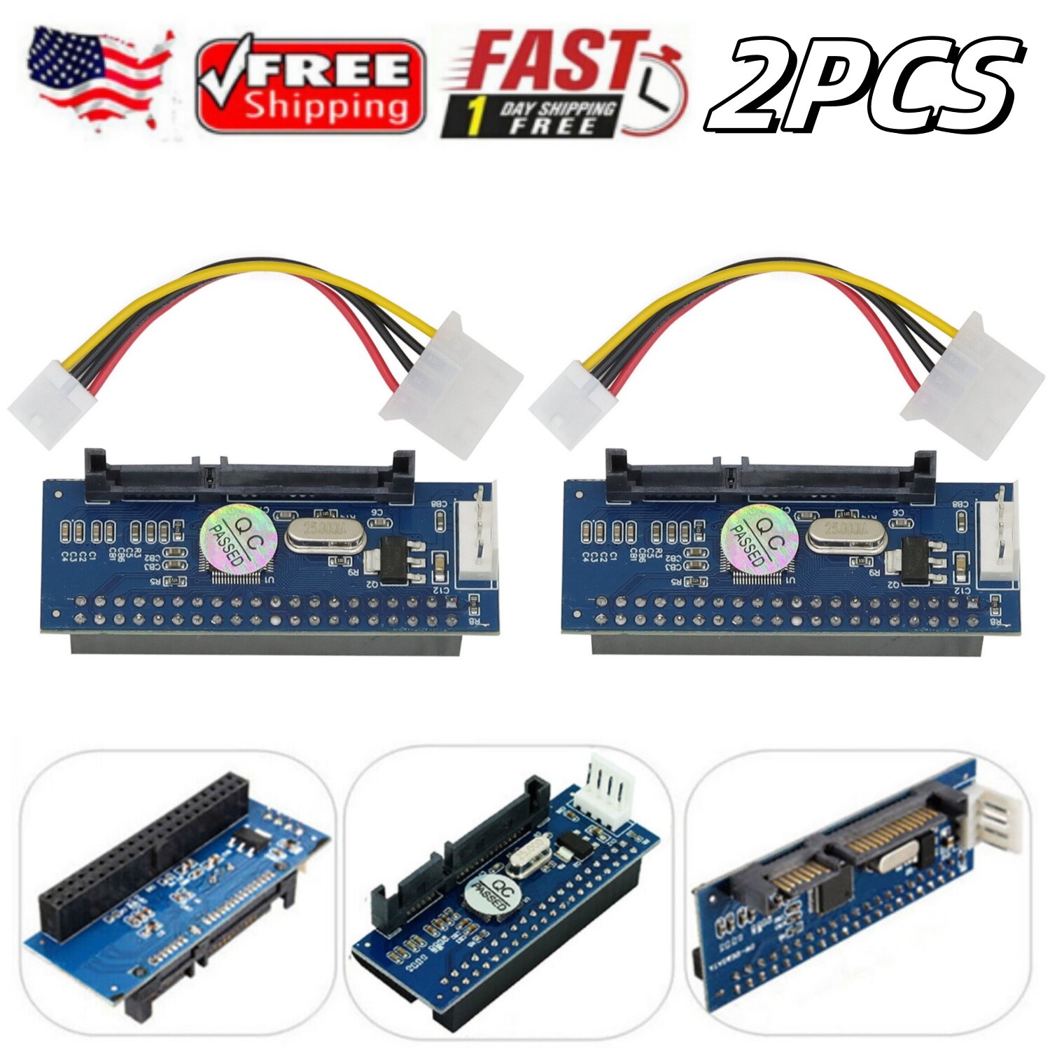 2PCS 40Pin Female SATA IDE to 22 Pin Male Adapter PATA 3.5