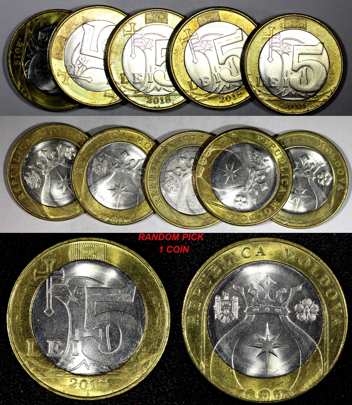 MOLDOVA 2018 5 Lei 24.4 mm Bimetallic KM# 155 GEM UNC/BU RANDOM PICK (1 Coin)
