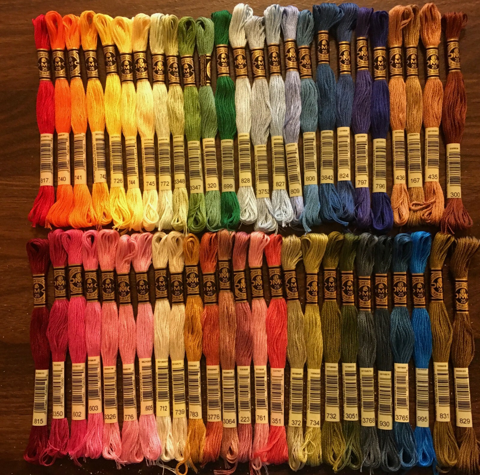 50 Brand New DMC Embroidery Floss Skeins - Beautiful Rainbow of Colors Set 1