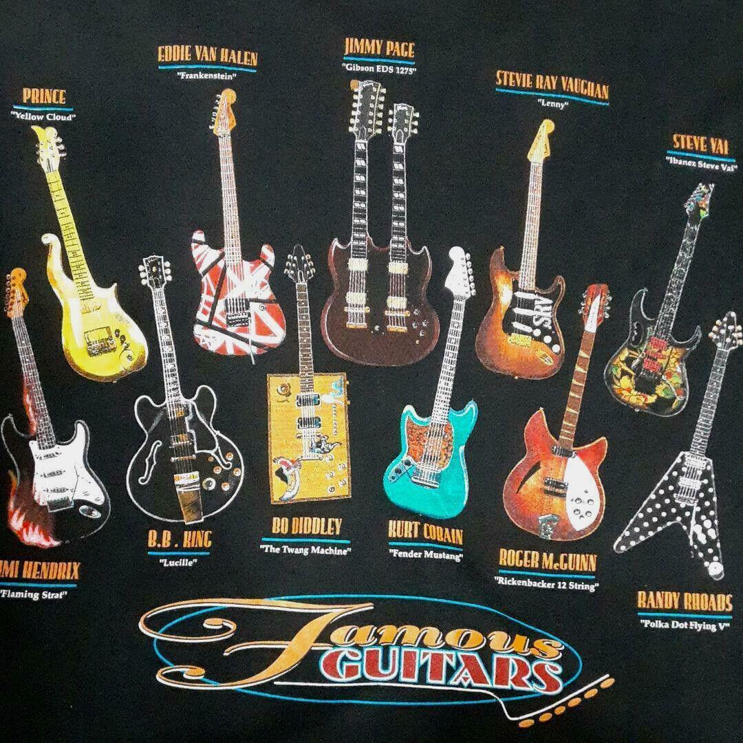Vintage Famous Guitars Shirt Short Sleeve Black Unisex S-234XL
