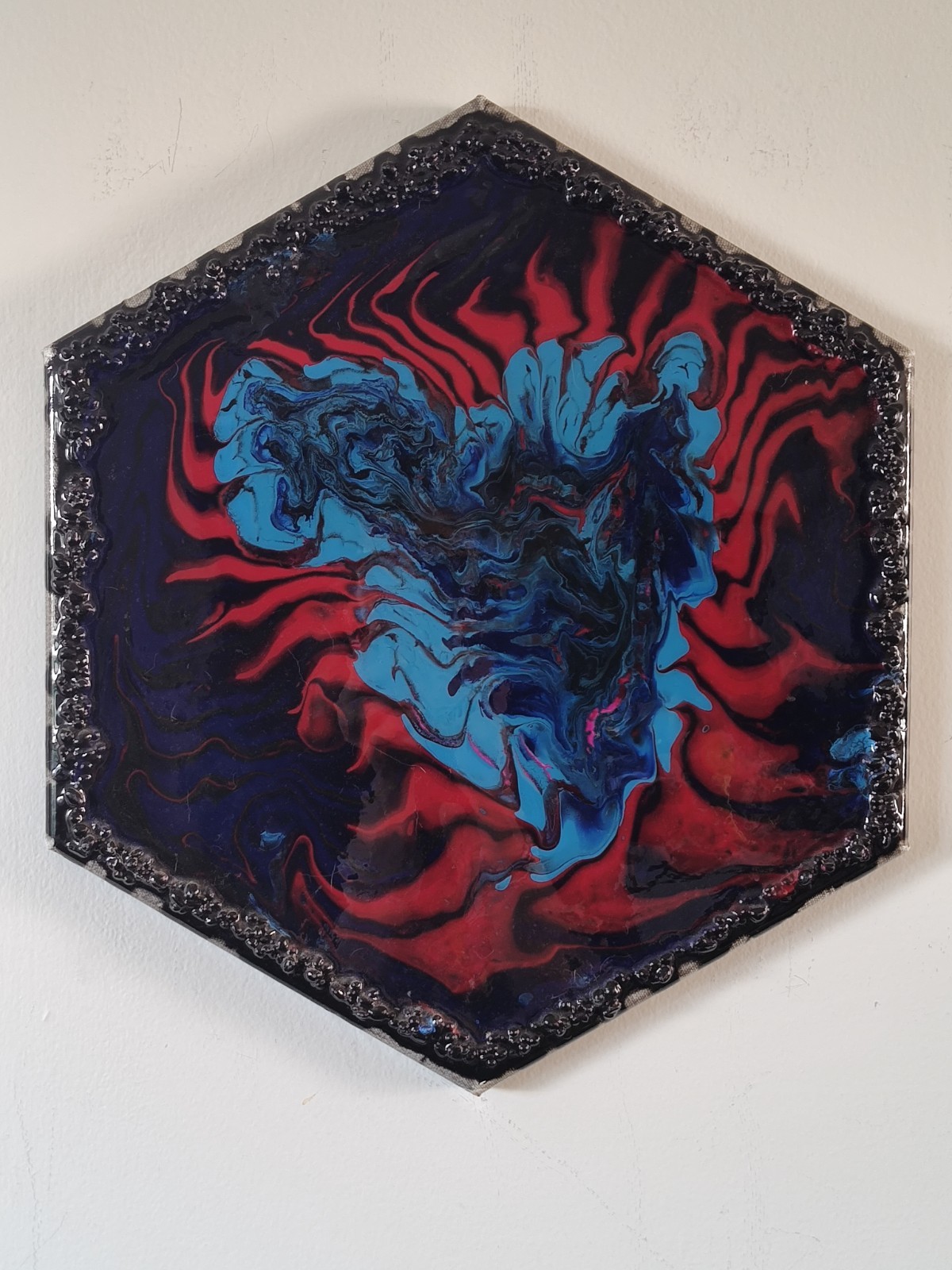 14x16 Hexagon OOAK original Acrylic paint resin mixed media abstract painting 14x16 Hexagon OOAK original Acrylic paint resin mixed media abstract painting