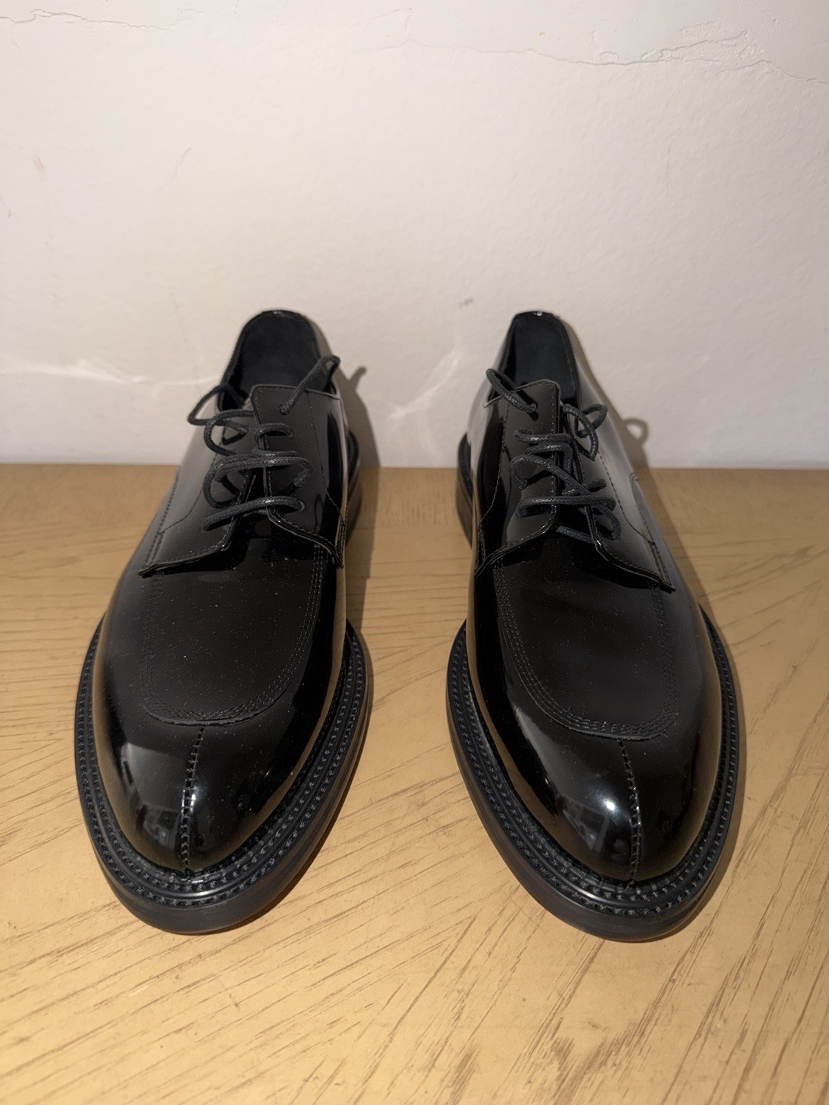 J.M. Weston Men\'s Black Patent Leather Lace Up Derby Dress Shoes Round US 6 D