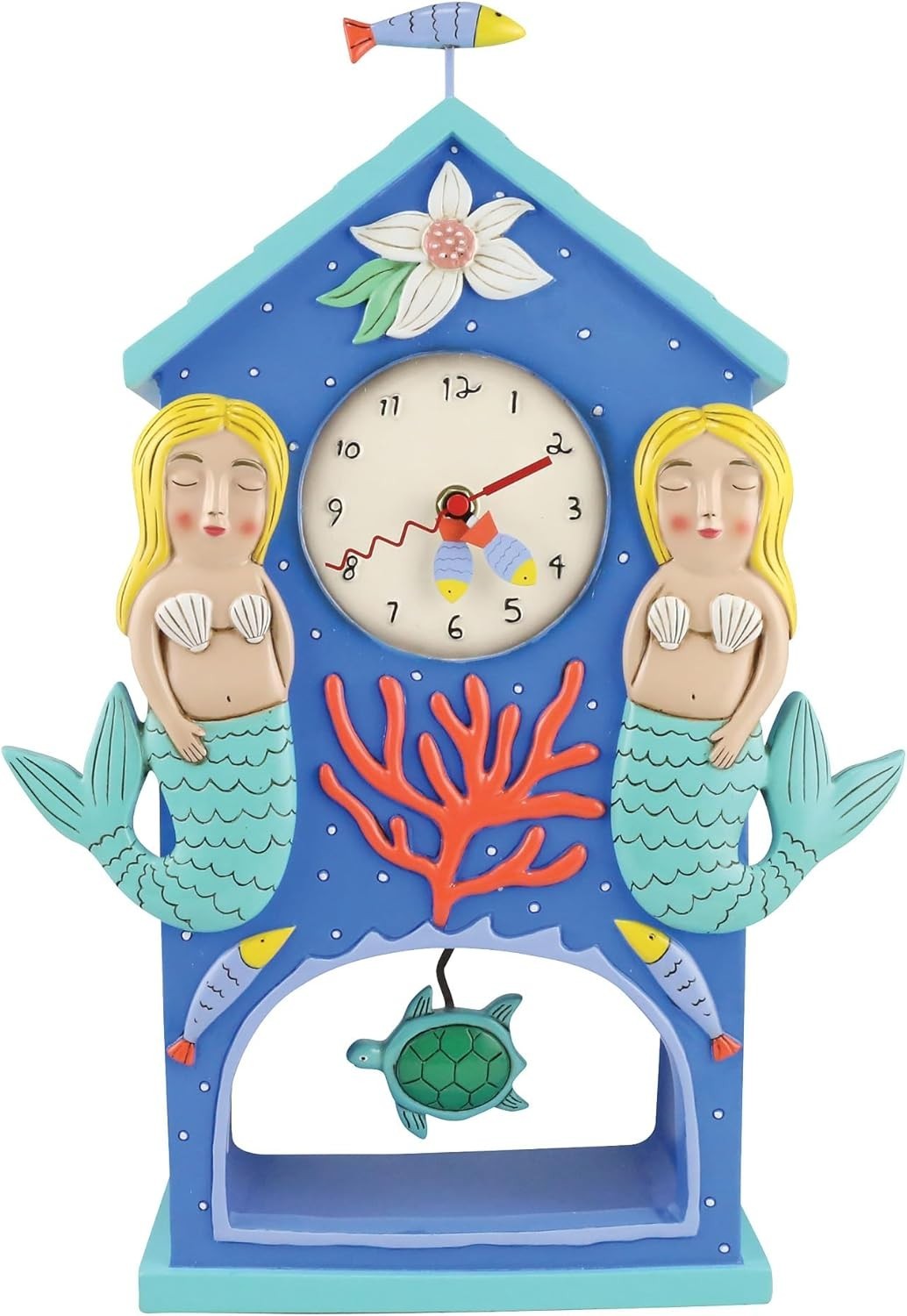 Enesco Allen Designs Beach Time Mantle Wall Clock Mermaid with Turle 6012492 NEW