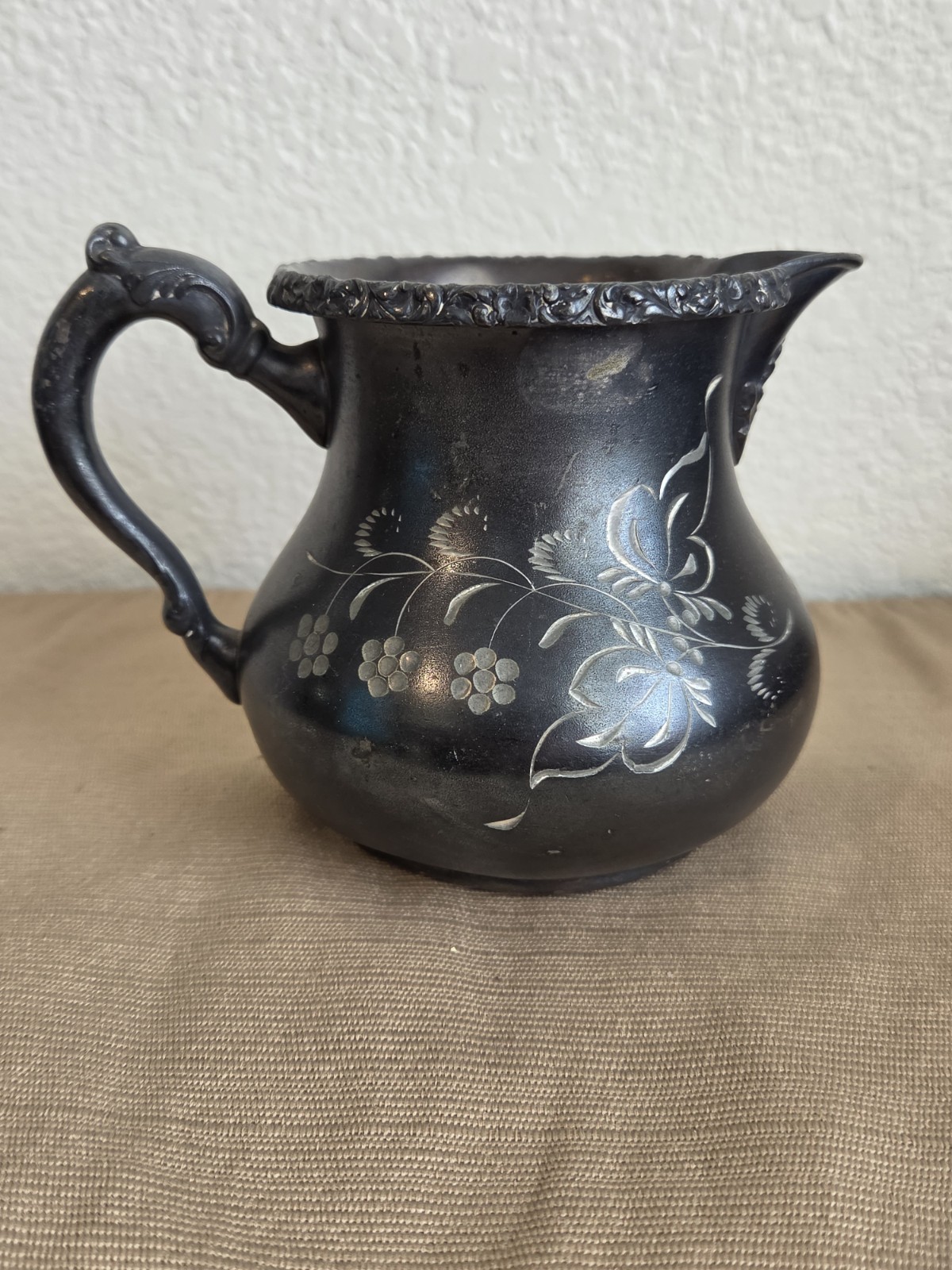 Antique Pairpoint Mfg Co Quadruple Plate Floral Engraved Silverplate Pitcher