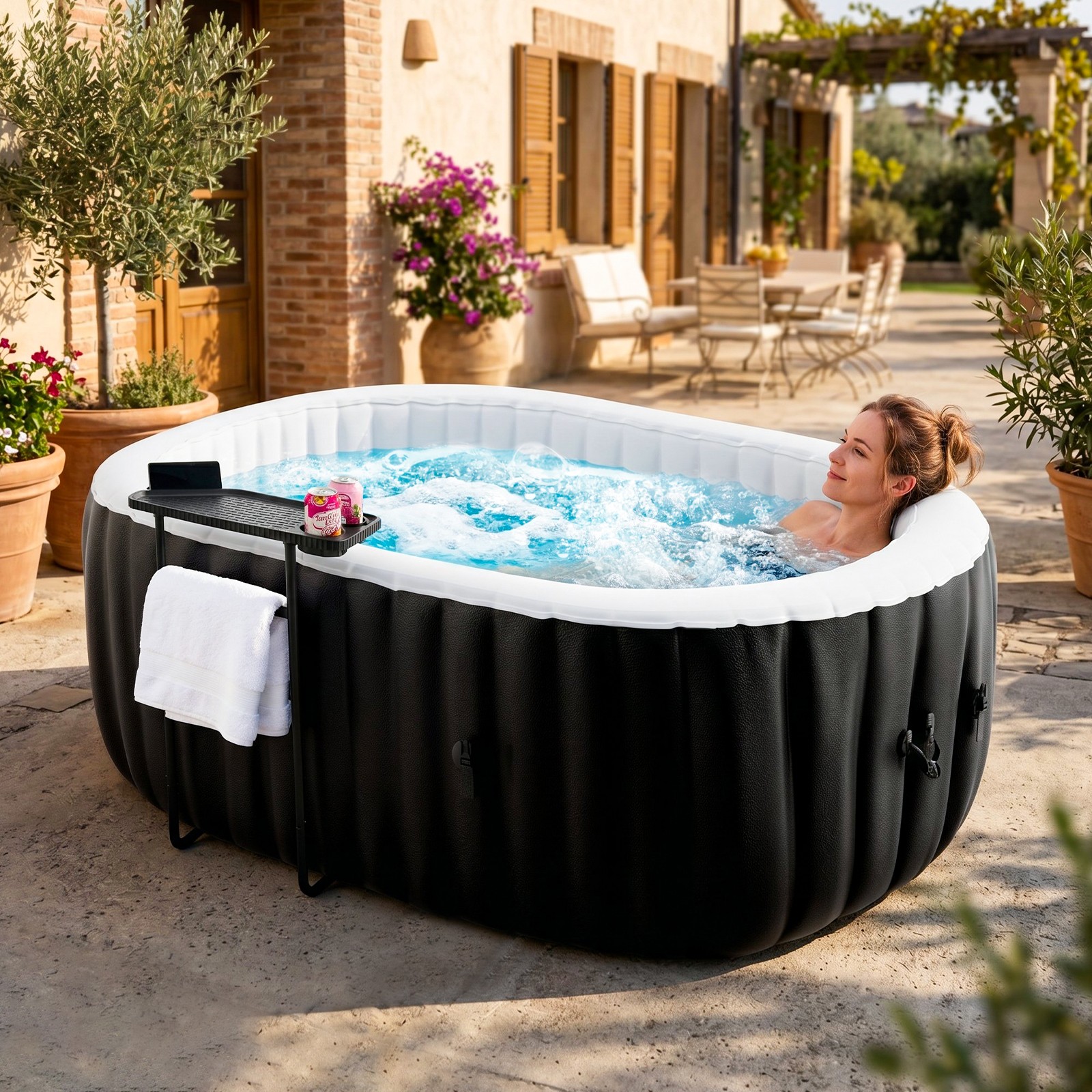 NAIZEA 2 Person Inflatable Oval Hot Tub with 100 AirJets,RelaxedSpa75”X47''X26''