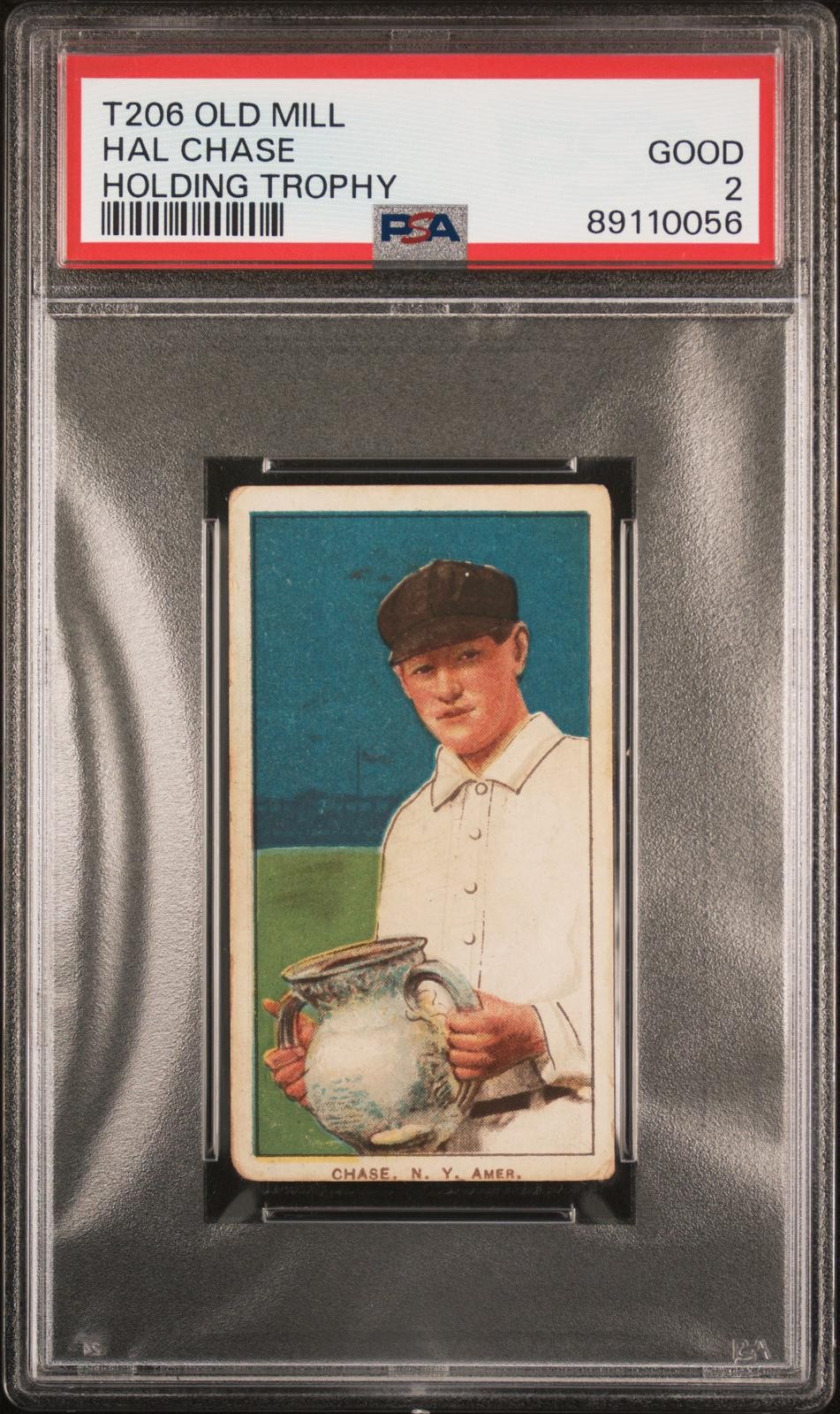 1909-11 T206 Old Mill Hal Chase Holding Trophy PSA 2