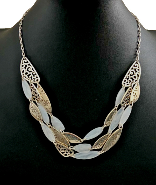 Brighton MIRABELLA Silver Layered MOP Filigree Oval Bead Multi Chain Necklace Brighton MIRABELLA Silver Layered MOP Filigree Oval Bead Multi Chain Necklace