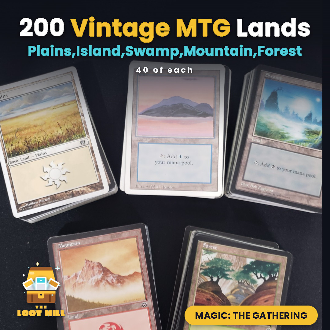 200 Vintage MTG Basic Land Lot Old Border 40 of Each - EDH Commander Mana Base