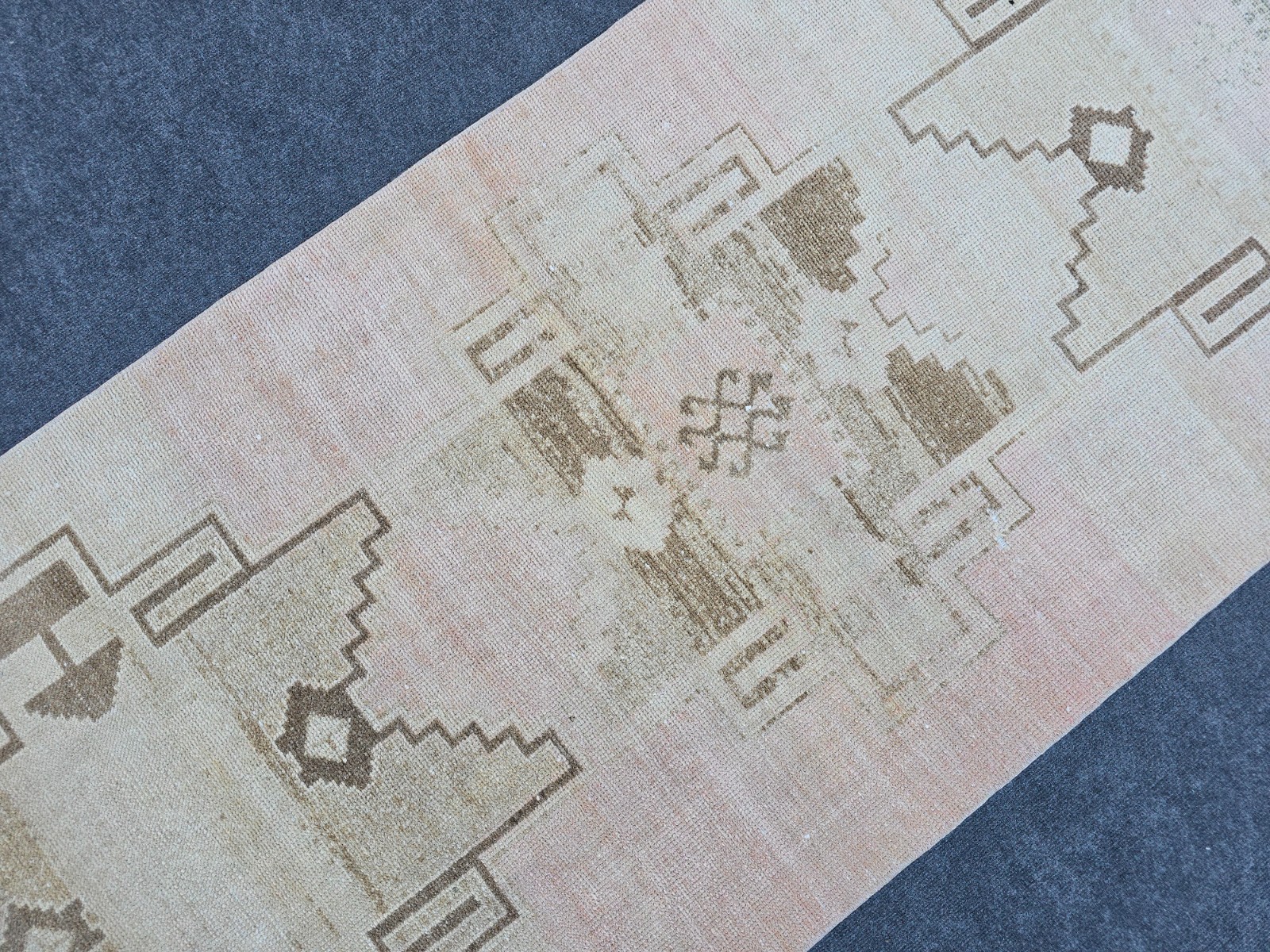 3\' x 14\' Vintage Neutral Runner Rug, Turkish Oushak Wool Beige Hallway Runner