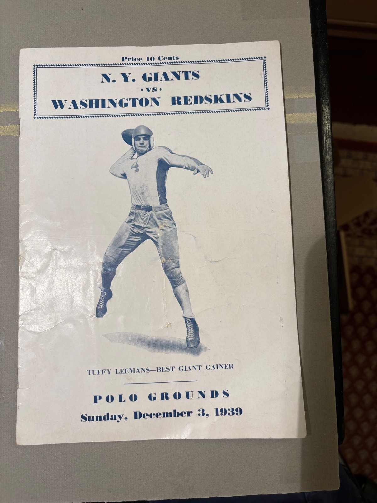 12/3/1939 NY Giants vs Wash. Redskins Prog.; Tuffy Leemans Cover FAIR Cond. Rare 12/3/1939 NY Giants vs Wash. Redskins Prog.; Tuffy Leemans Cover FAIR Cond. Rare