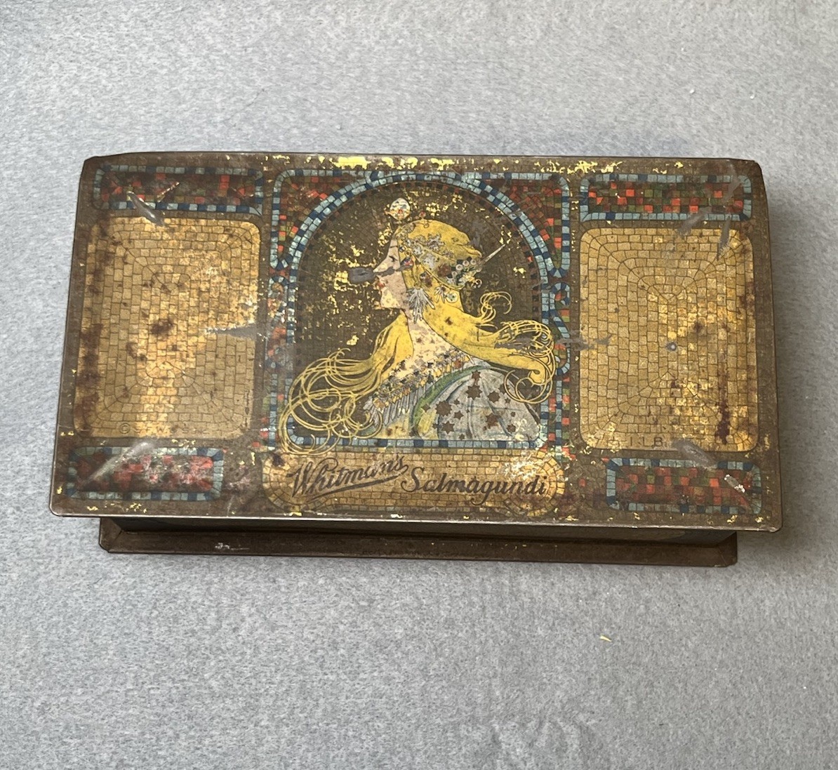 Antique 1921 Art Deco Whitmans Candy Tin with Alphonse Mucha Look Antique 1921 Art Deco Whitmans Candy Tin with Alphonse Mucha Look