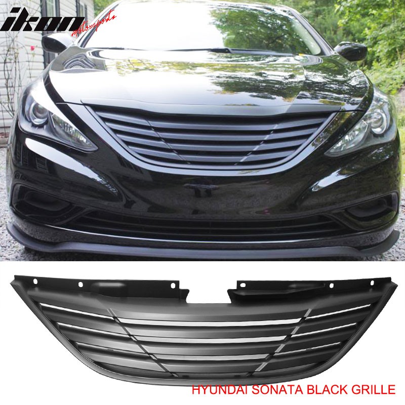 Fits 11-14 Hyundai Sonata Horizon Black Front Bumper Hood Grille Grill ABS Fits 11-14 Hyundai Sonata Horizon Black Front Bumper Hood Grille Grill ABS
