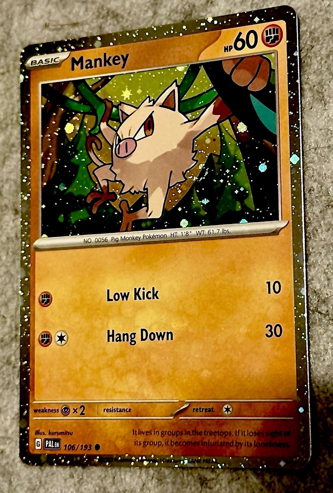 Pokemon TCG - MANKEY 106/193 Cosmos Holo 💫 Paldea Evolved  🌀 FART SWIRL 🌀