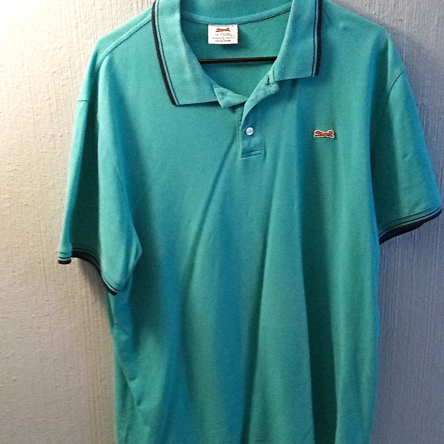 Vintage Le Tigre Men\'s Teal Polo Shirt XL Cotton Knit Solid Logo Golf
