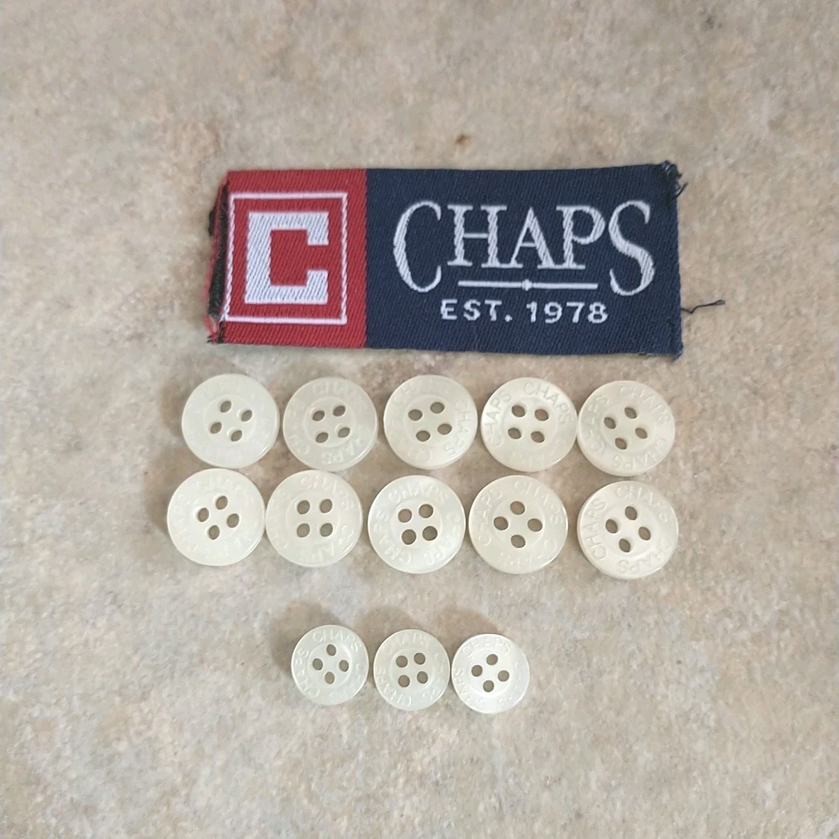 Chaps Replacement Buttons For Shirt White Spell Out Logo Craft Lot Of 13 Chaps Replacement Buttons For Shirt White Spell Out Logo Craft Lot Of 13