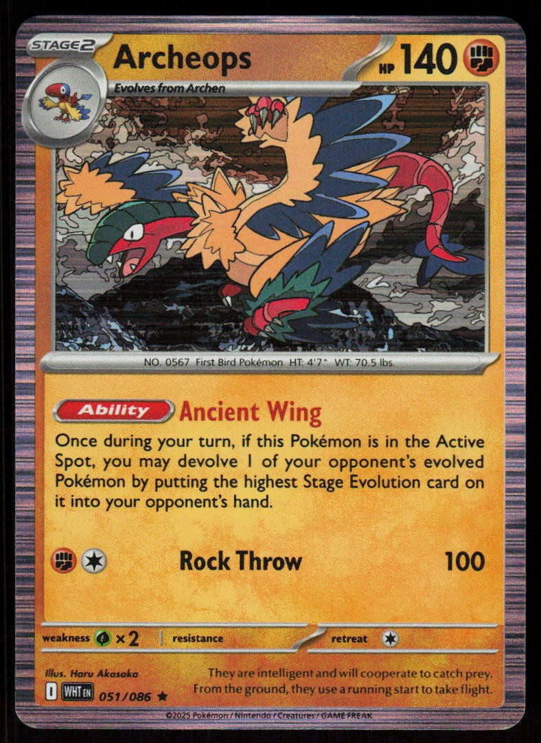 Archeops 051/086 Holo Rare White Flare Pokemon Near Mint