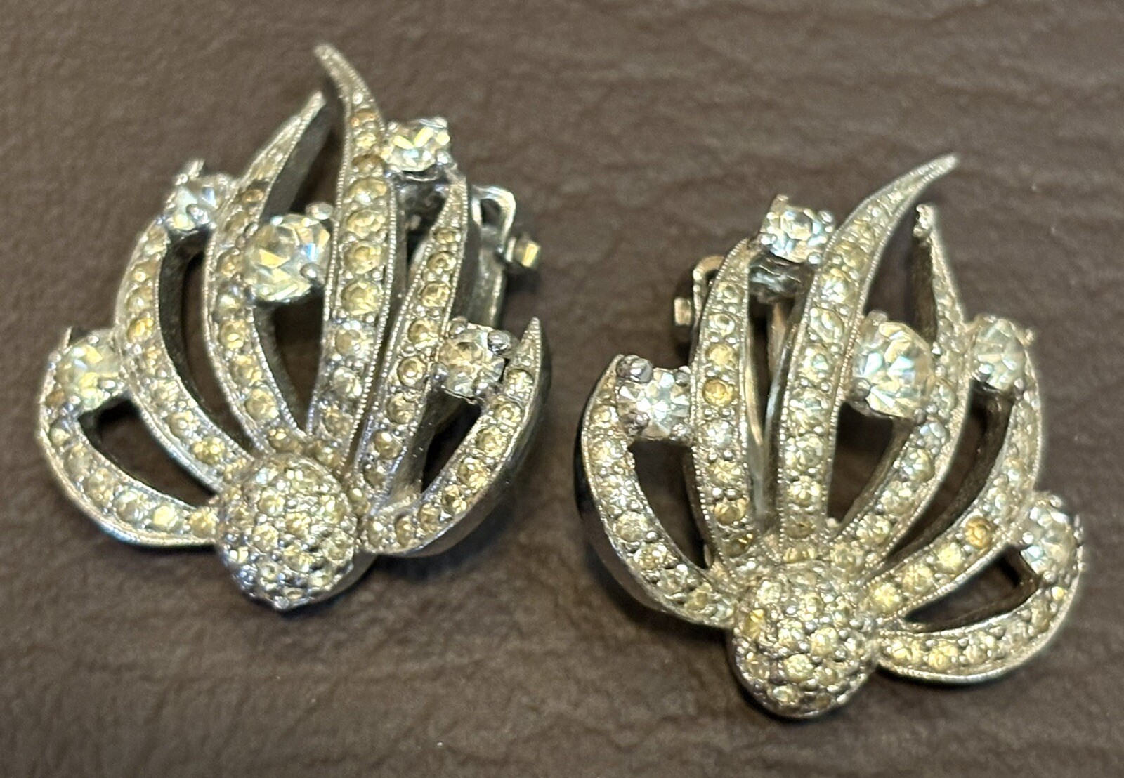 Panetta Signed Vintage Silver Tone Crystal Rhinestone Clip Earrings Panetta Signed Vintage Silver Tone Crystal Rhinestone Clip Earrings