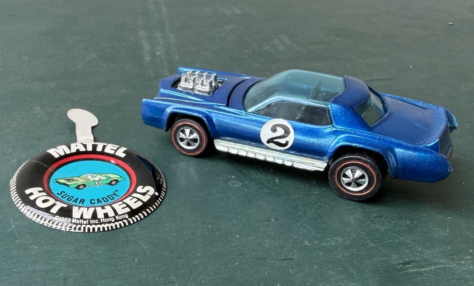 Vintage Hot Wheels Redline Spoilers Blue Sugar Caddy with Button