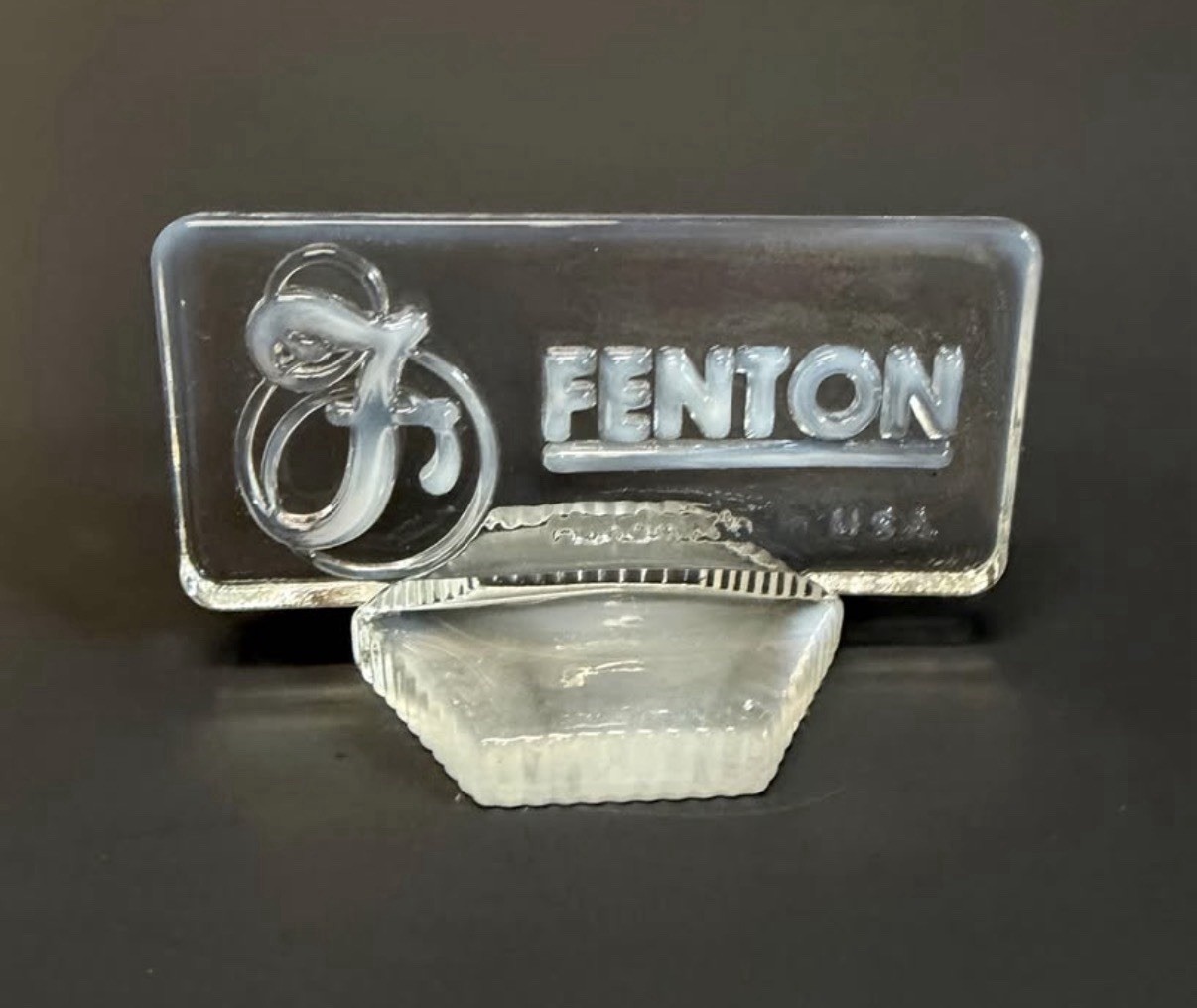 Vintage Fenton Opalescent White Glass Dealer Display Sign Vintage Fenton Opalescent White Glass Dealer Display Sign