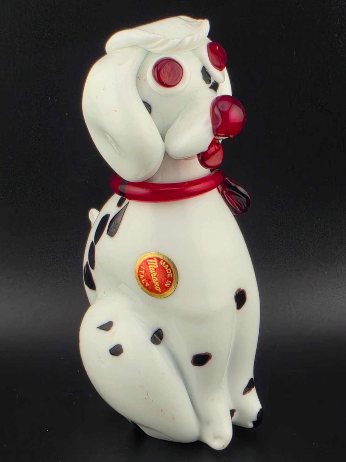 Vintage Murano Art Glass Somerso Red scarf Dalmatian Puppy Dog 5.5\ Vintage Murano Art Glass Somerso Red scarf Dalmatian Puppy Dog 5.5\