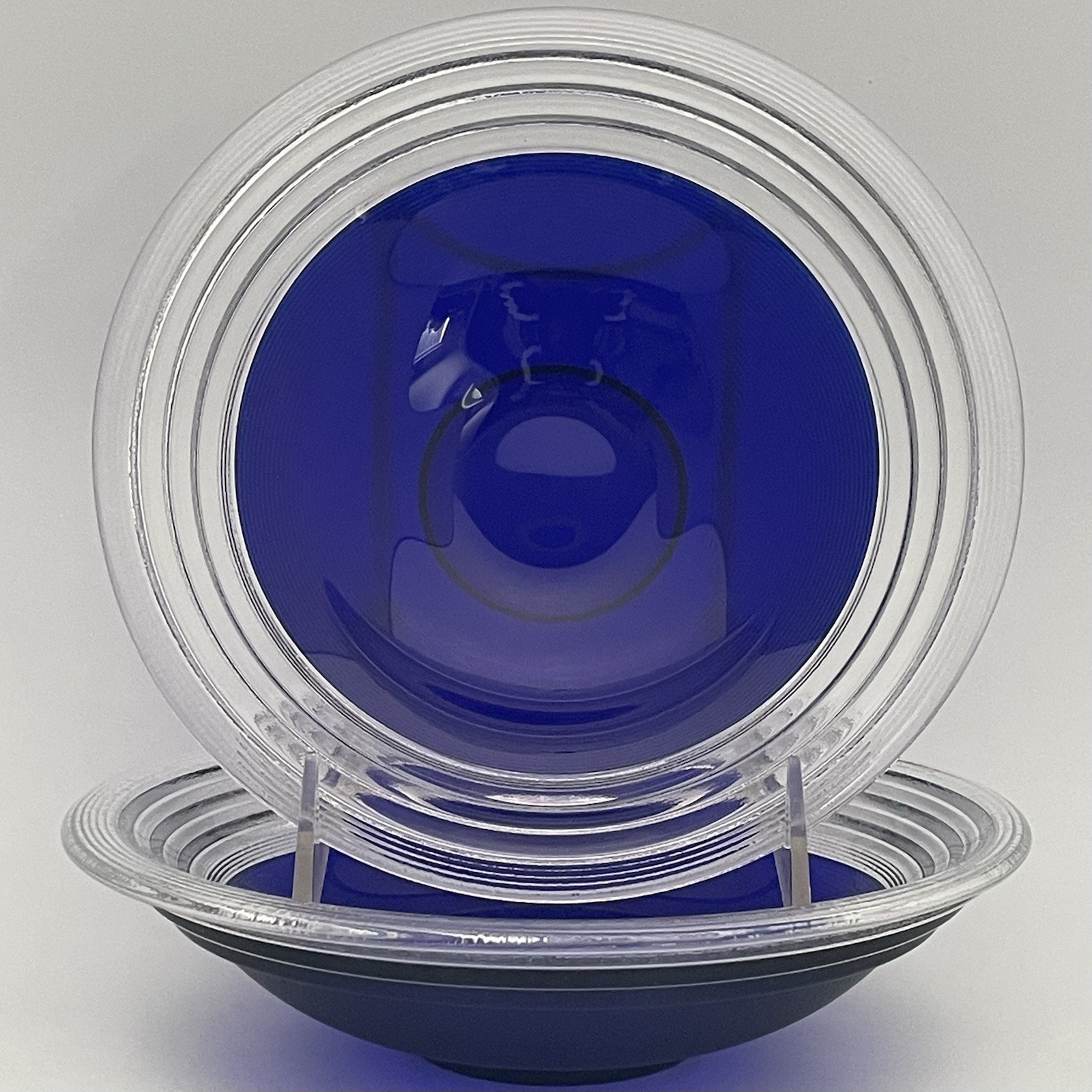 Kosta Boda 2pc MCM Cobalt Blue Crystal Salad Bowls c1970s Rolf Sinnemark Design