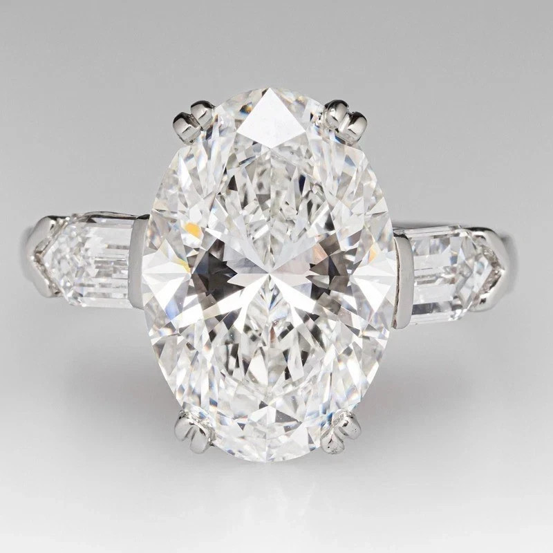IGI 4.60Ct Oval-Cut Lab Grown Diamond Three Stone Engagement Ring 14K White Gold