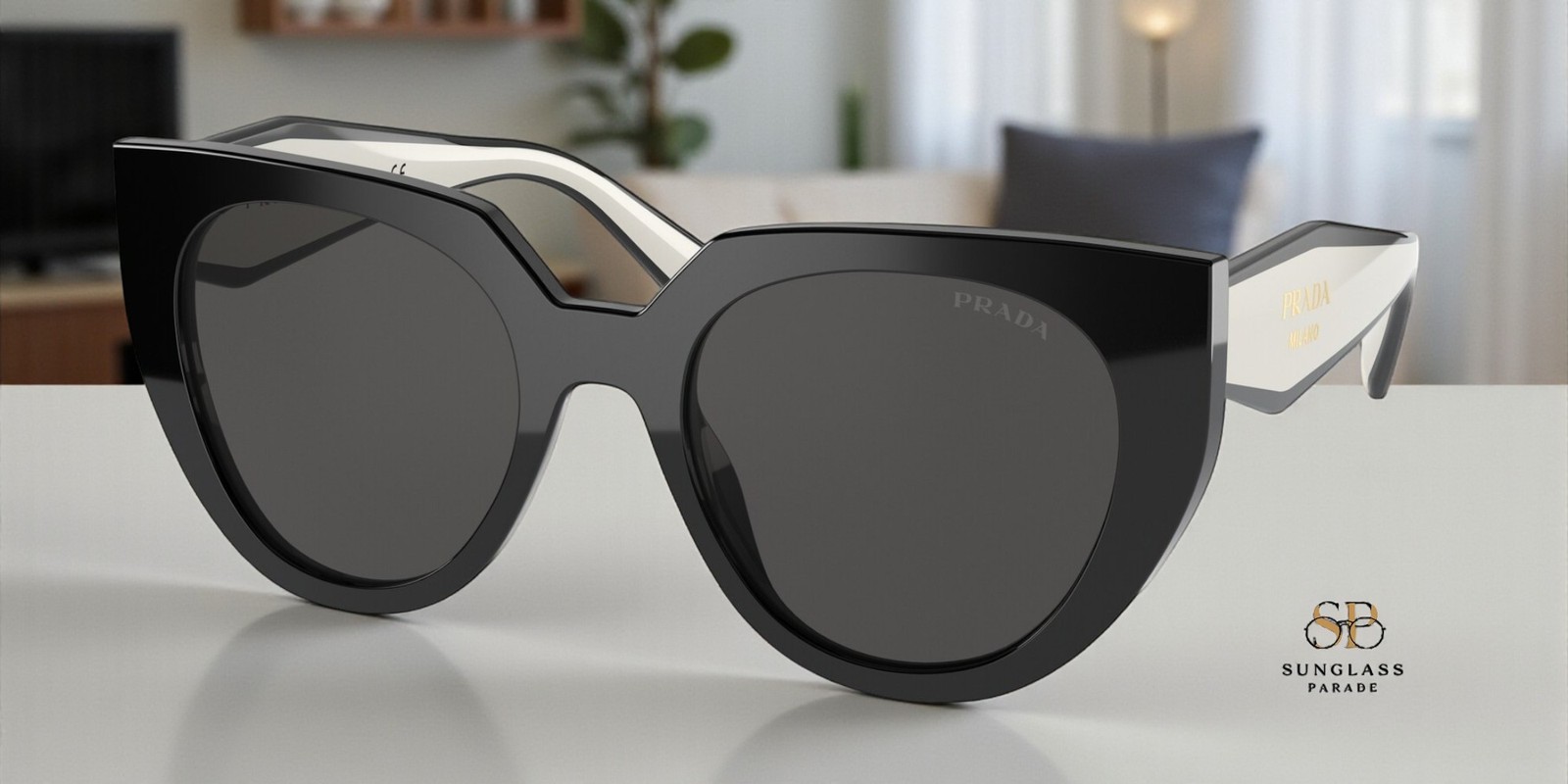 PRADA PR 14WS 09Q5S0 Cat Eye Black/Talc Dark Grey 52 mm Women\'s Sunglasses