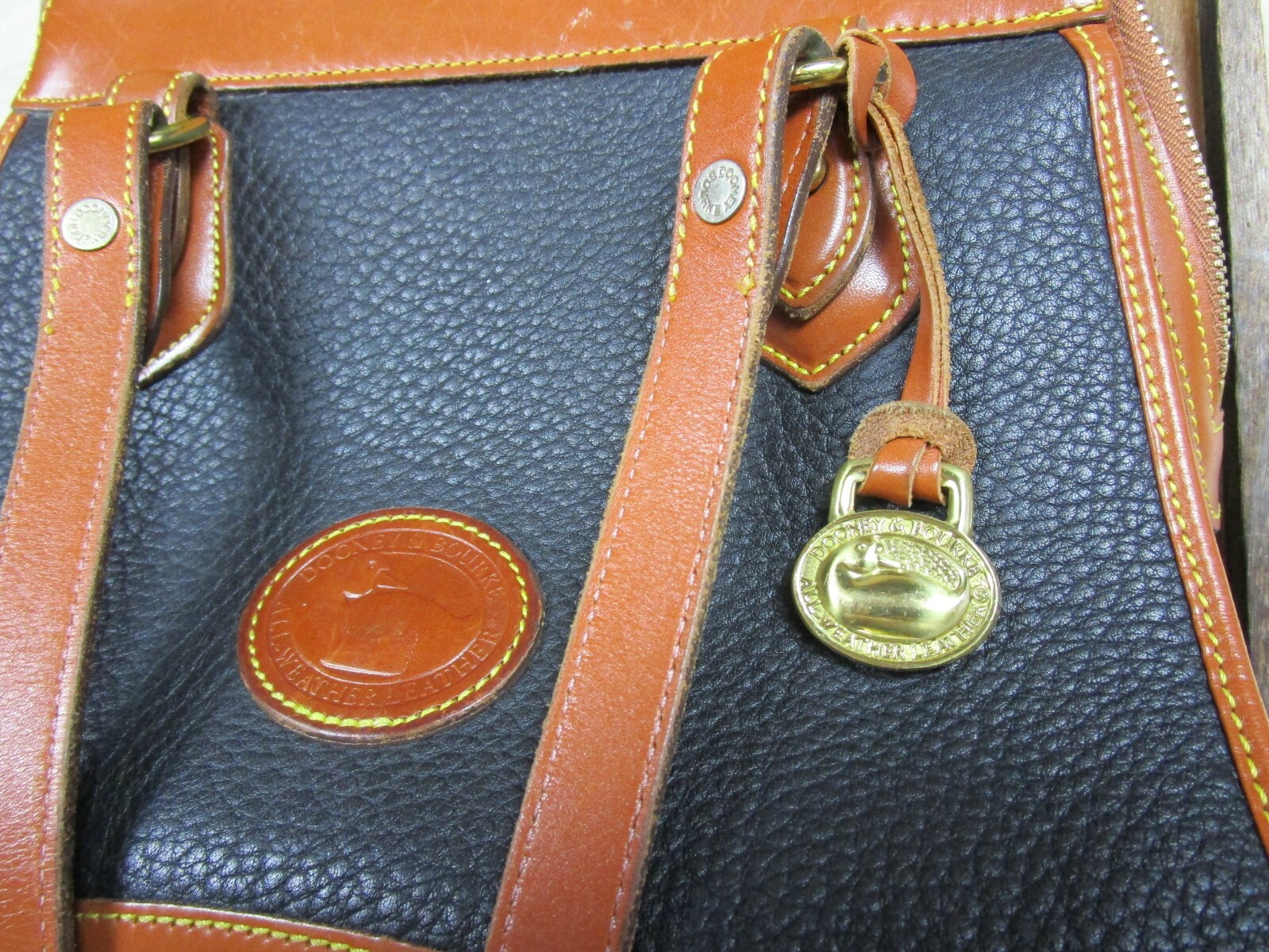 Vintage Dooney & Bourke Bag All Weather Leather USA Rare Brown/Black Two Tone