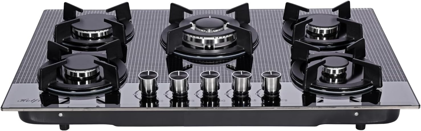 30In Gas Cooktop 5 Burner Ng Lpg Convertible Tempered Glass Hotfield Hf5178-01