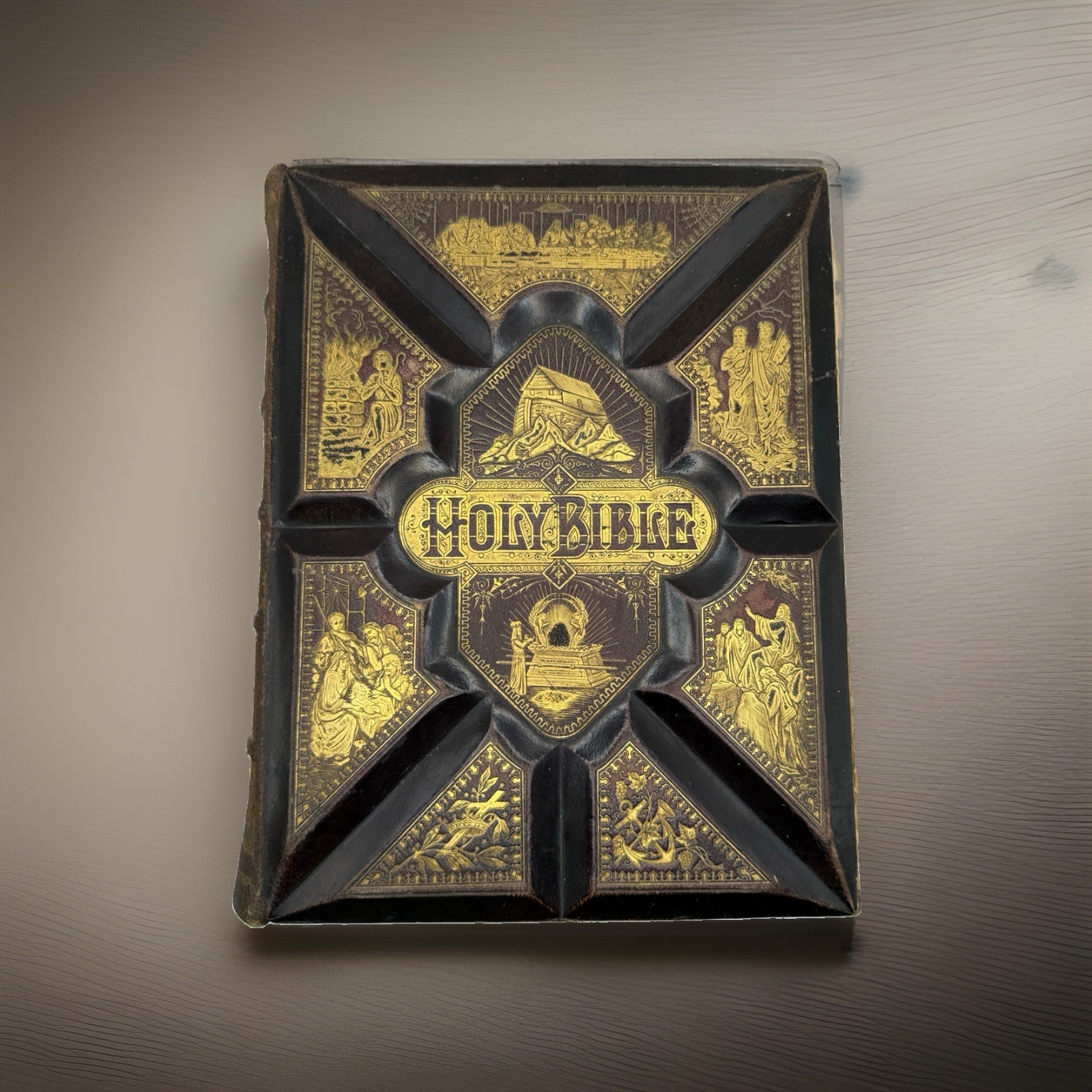 Antique 1880s Victorian Family Holy Bible Leather Genealogy Illustrated Large