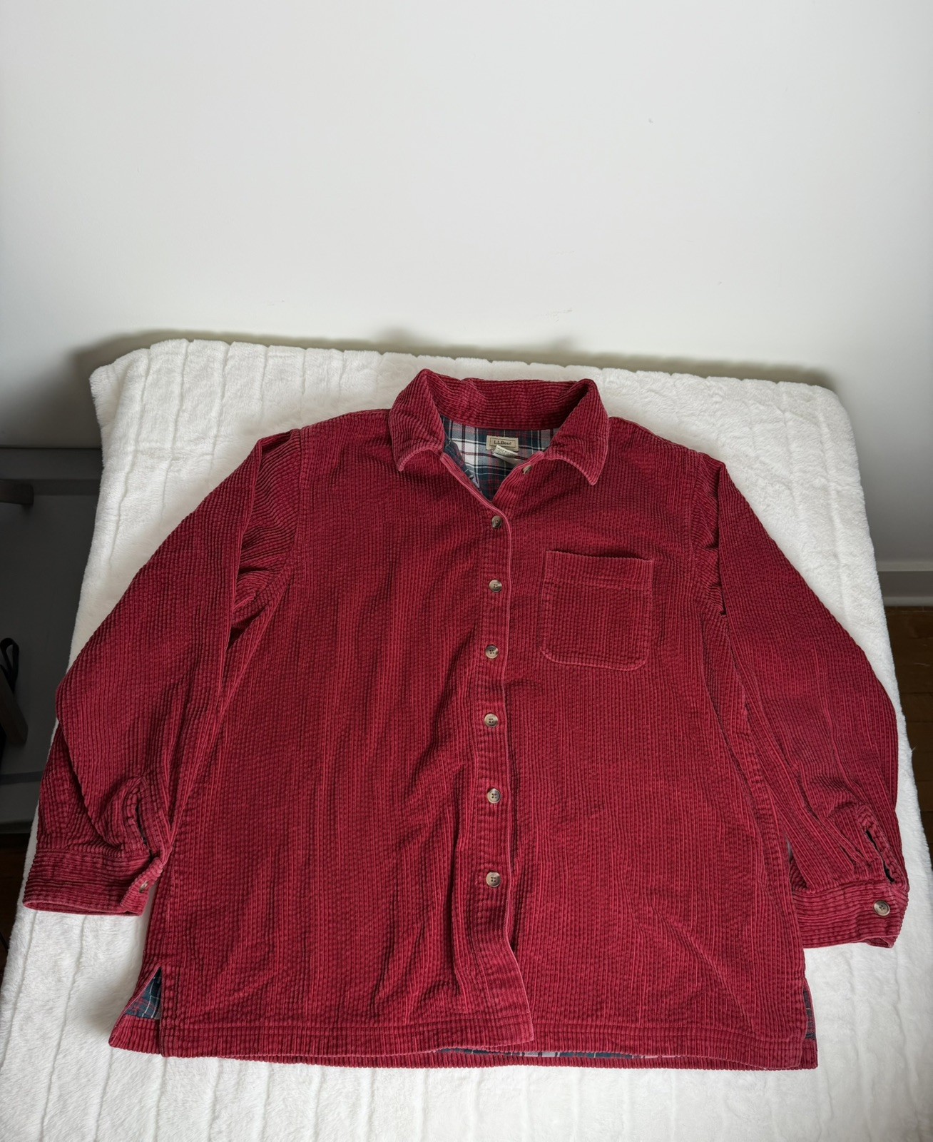 VTG LL Bean Shirt Mens Large Red Plaid Corduroy Button Down Long Sleeve Lined